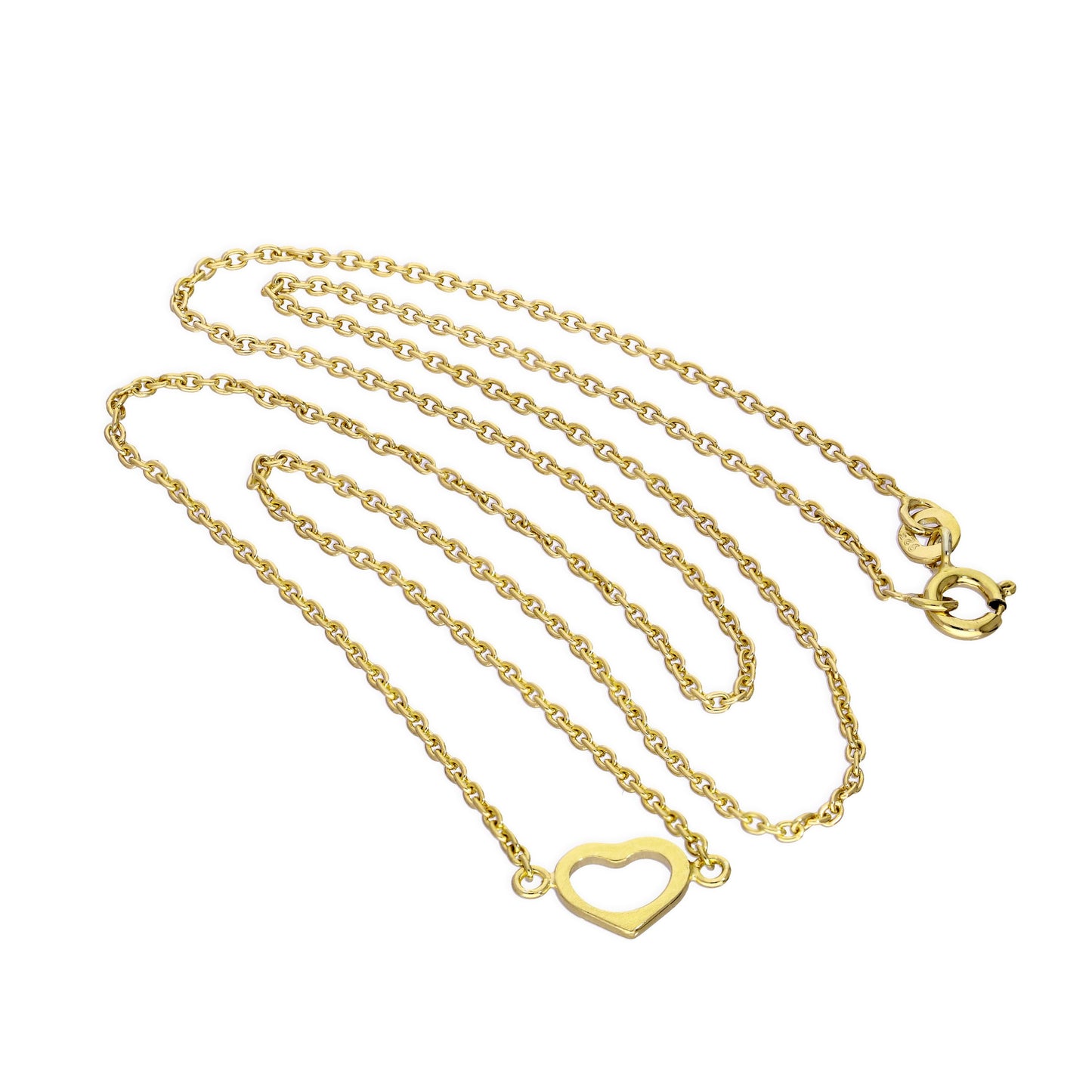 Gold Plated Sterling Silver Heart Outline 18 Inch Necklace