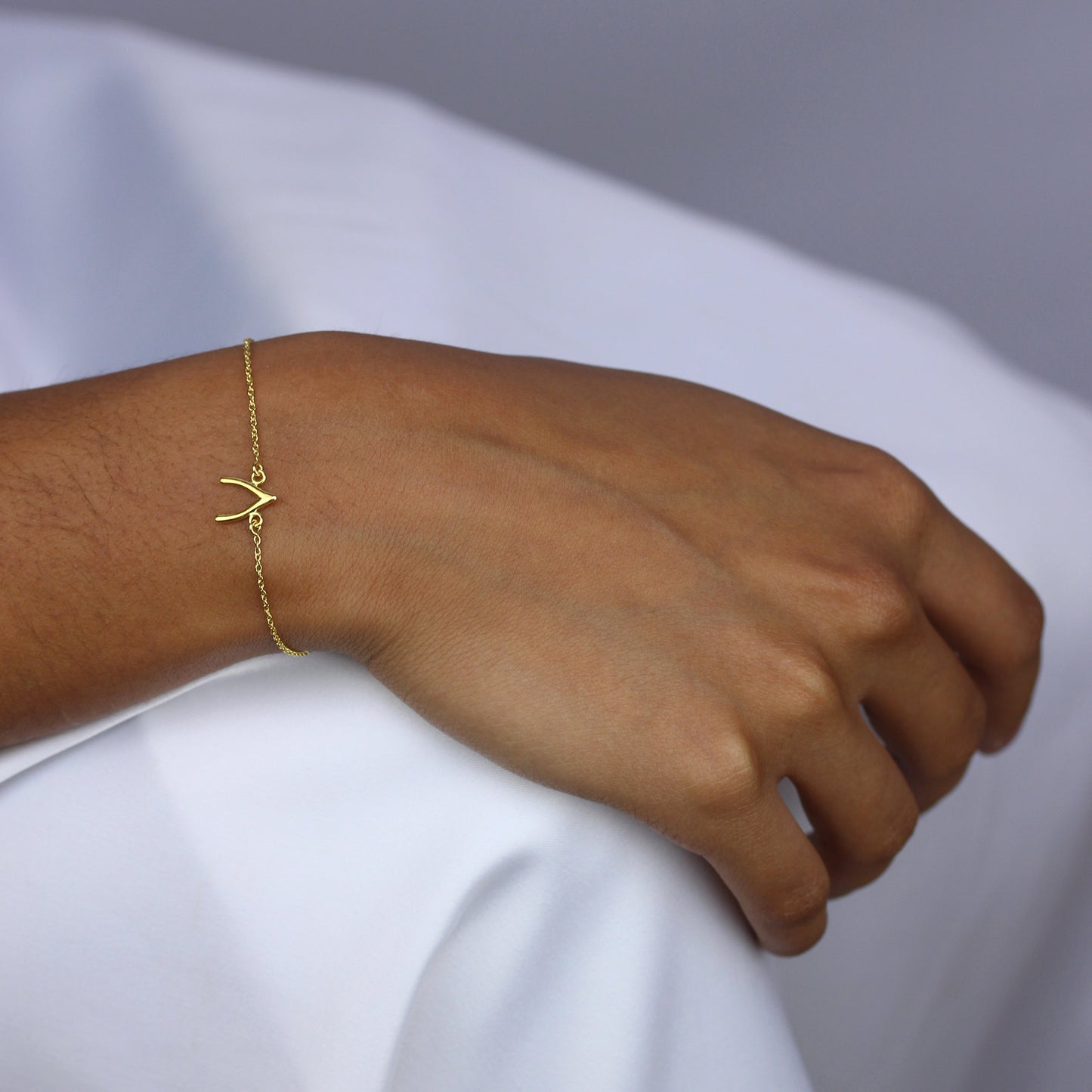 Gold Plated Sterling Silver Wishbone 7 Inch Bracelet