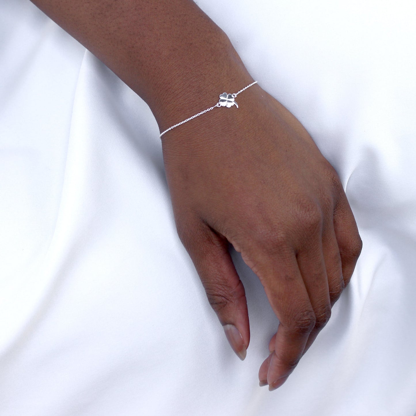 Sterling Silver Four Leaf Clover 7 Inch Bracelet