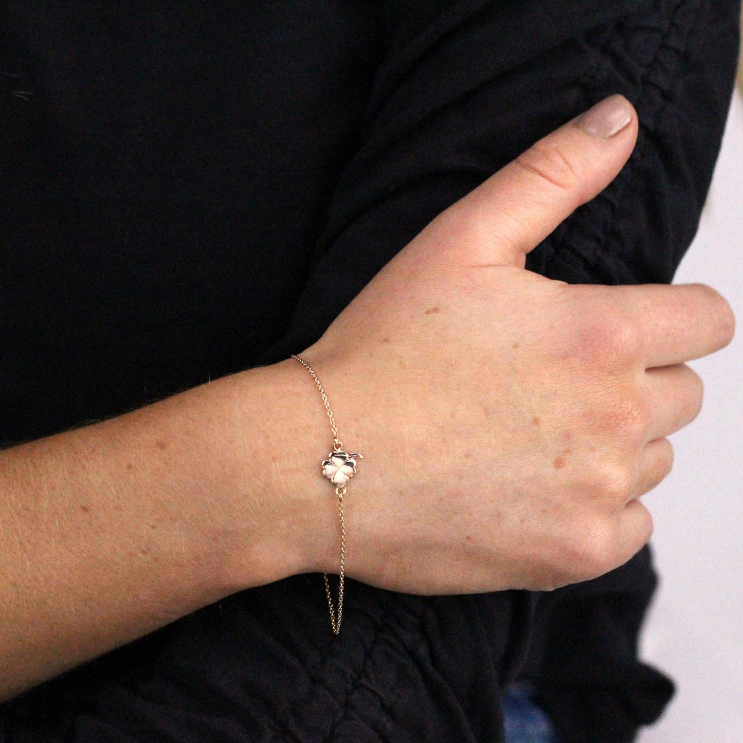 Rose Gold Plated Sterling Silver Four Leaf Clover 7 Inch Bracelet