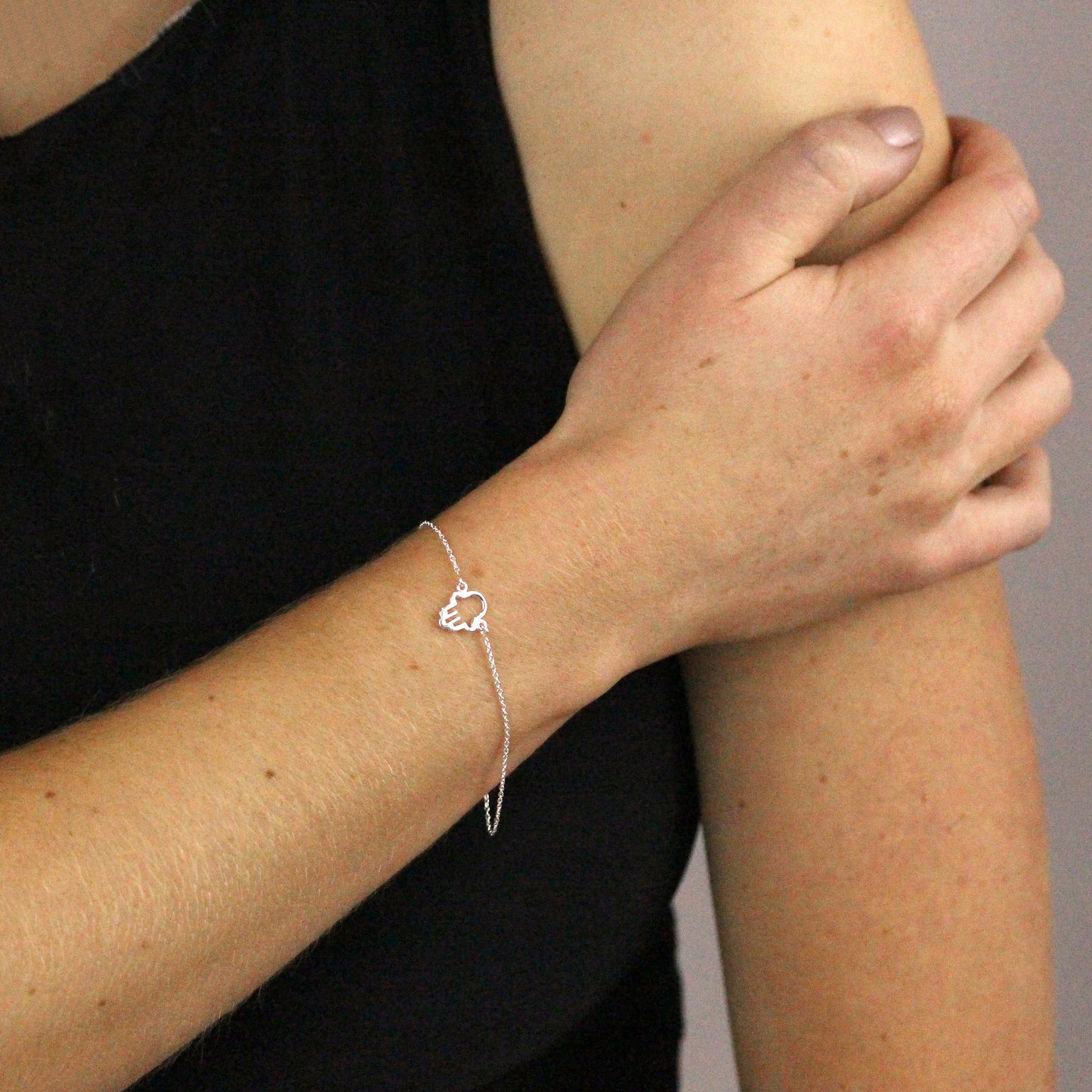 Sterling Silver Hamsa Hand 7 Inch Bracelet