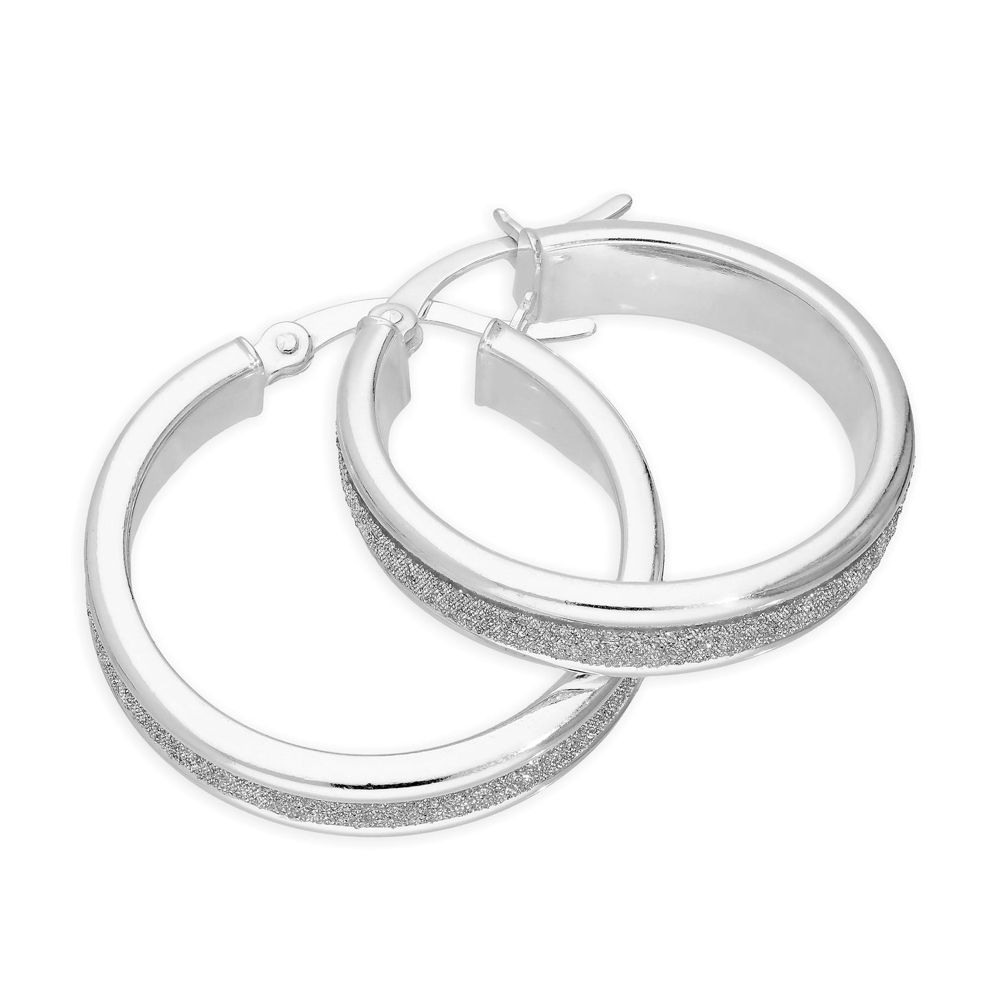 Sterling Silver Frosted Hoop Earrings