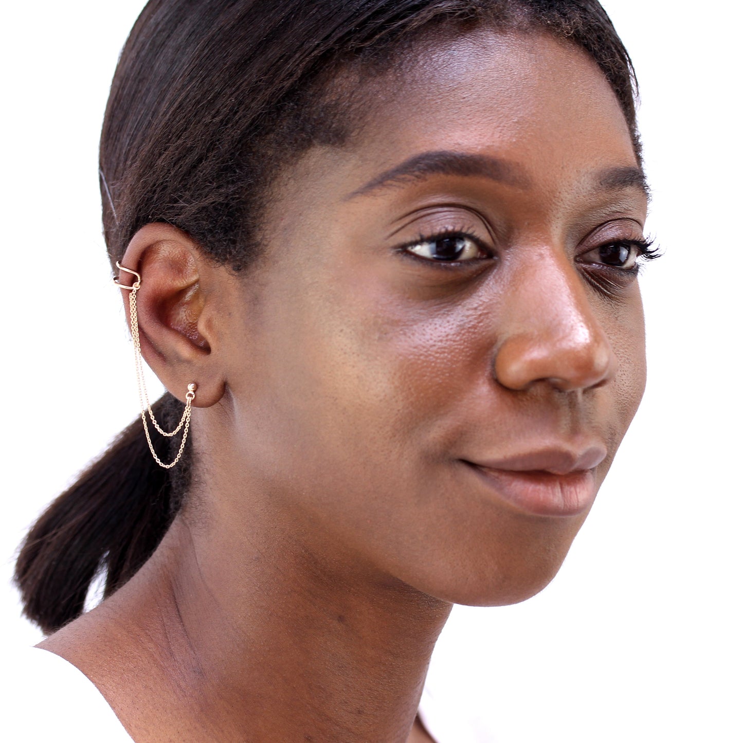 Rose Gold Plated Sterling Silver Ear Cuff & Stud Single Earring w Chain