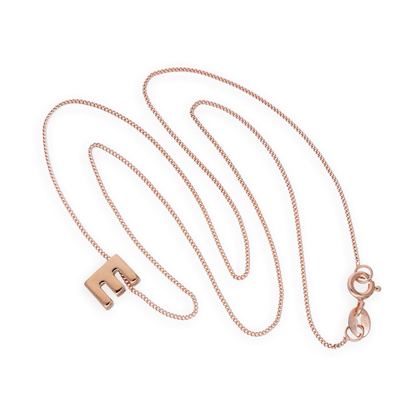 Rose Gold Plated Sterling Silver Letter E Pendant Necklace 14 - 32 Inches