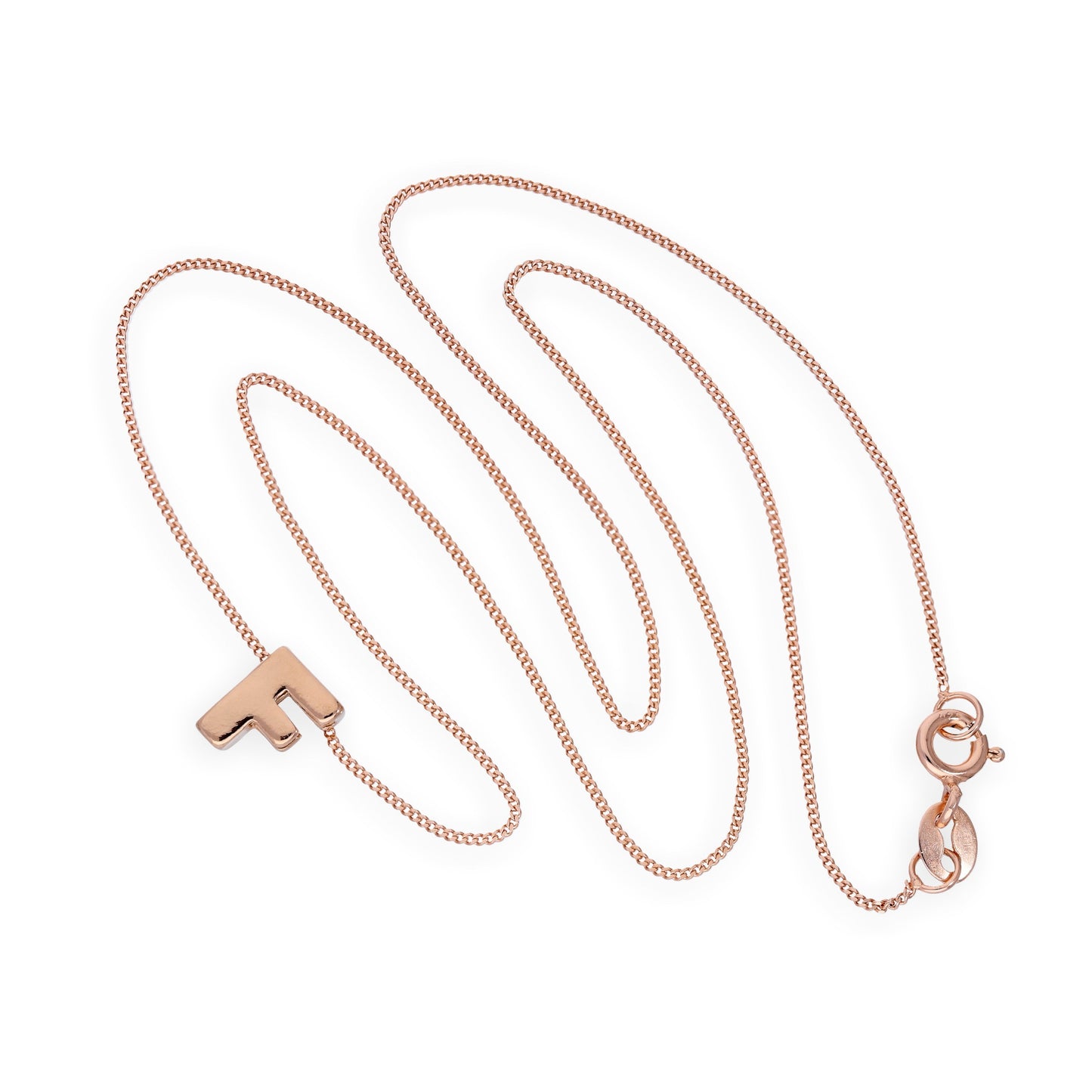 Rose Gold Plated Sterling Silver Letter F Pendant Necklace 14 - 32 Inches