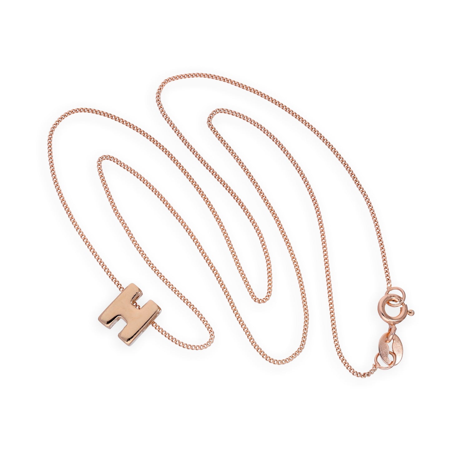 Rose Gold Plated Sterling Silver Letter H Pendant Necklace 14 - 32 Inches