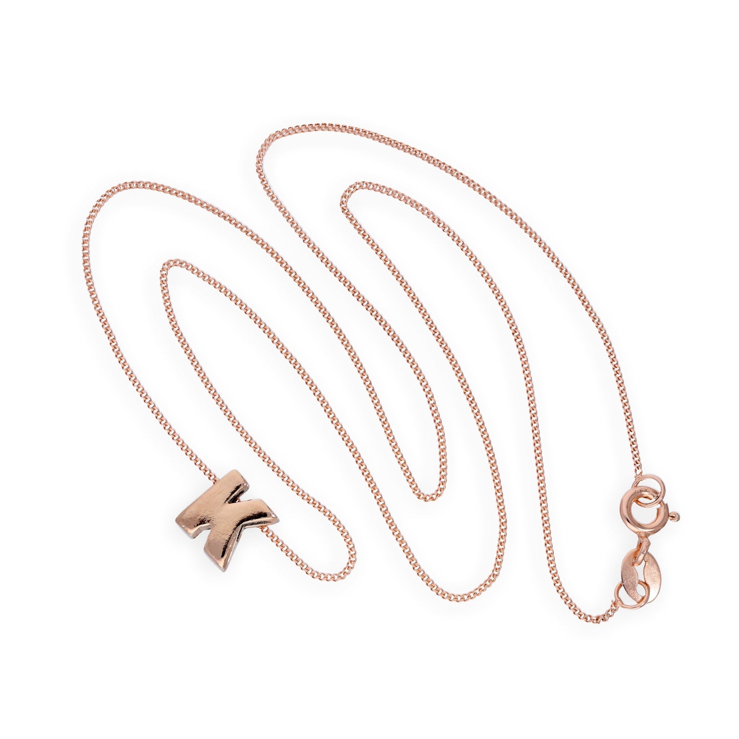 Rose Gold Plated Sterling Silver Letter K Pendant Necklace 14 - 32 Inches