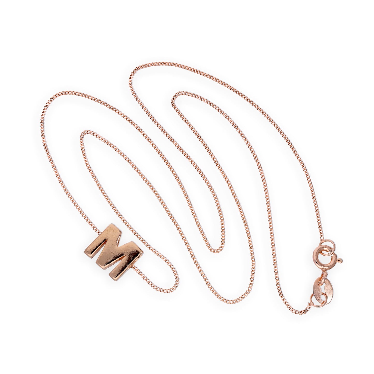 Rose Gold Plated Sterling Silver Letter M Pendant Necklace 14 - 32 Inches