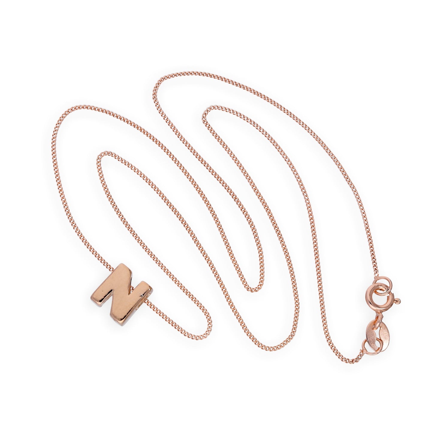 Rose Gold Plated Sterling Silver Letter N Pendant Necklace 14 - 32 Inches