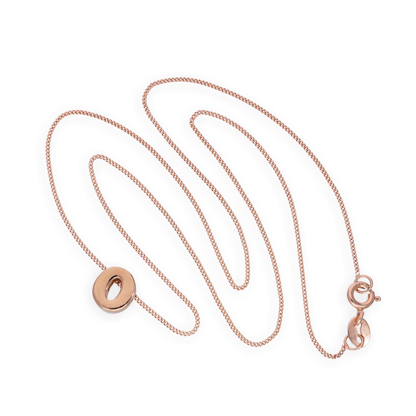 Rose Gold Plated Sterling Silver Letter O Pendant Necklace 14 - 32 Inches