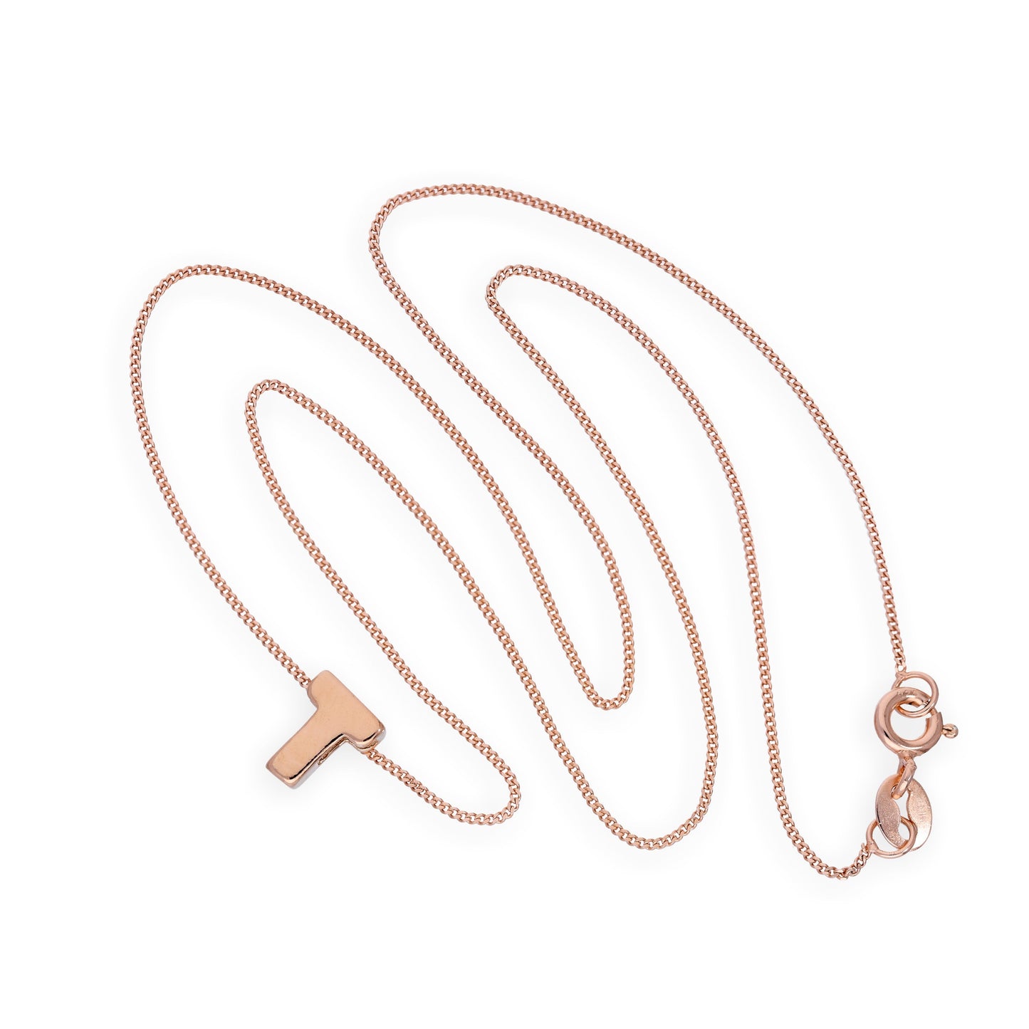 Rose Gold Plated Sterling Silver Letter T Pendant Necklace 14 - 32 Inches