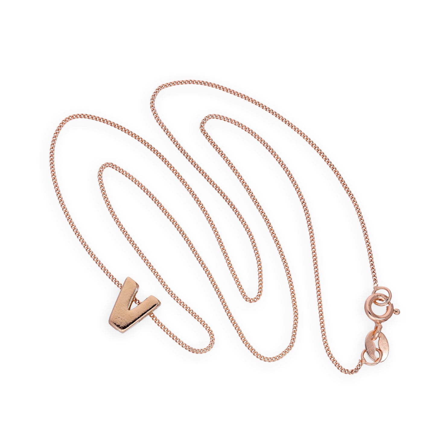 Rose Gold Plated Sterling Silver Letter V Pendant Necklace 14 - 32 Inches