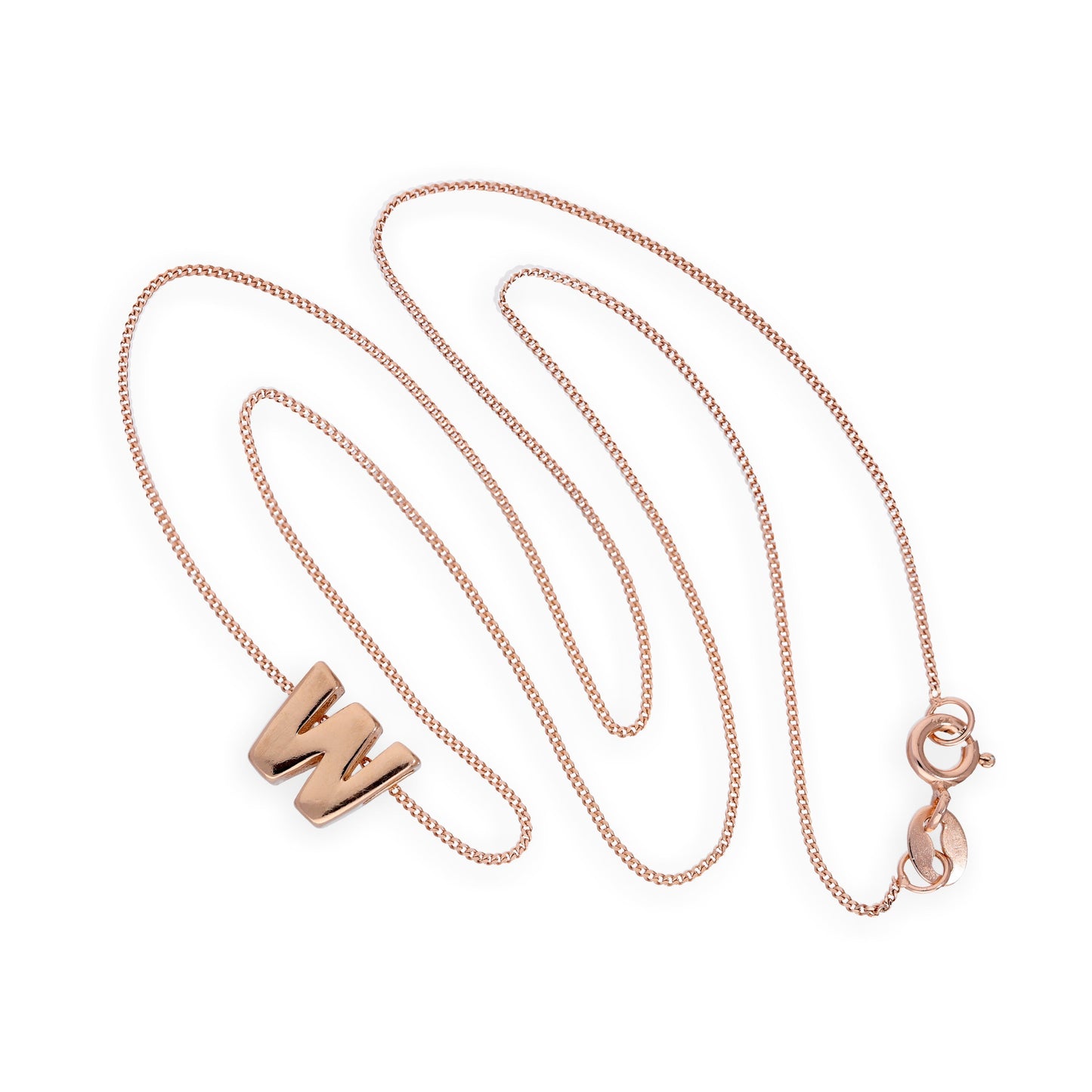 Rose Gold Plated Sterling Silver Letter W Pendant Necklace 14 - 32 Inches