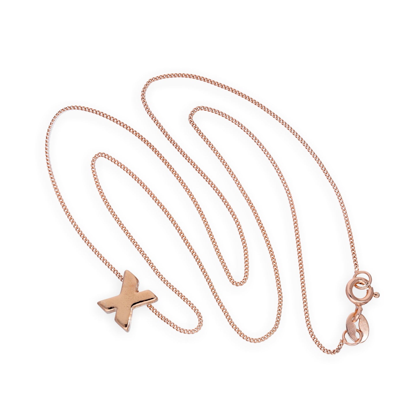 Rose Gold Plated Sterling Silver Letter X Pendant Necklace 14 - 32 Inches