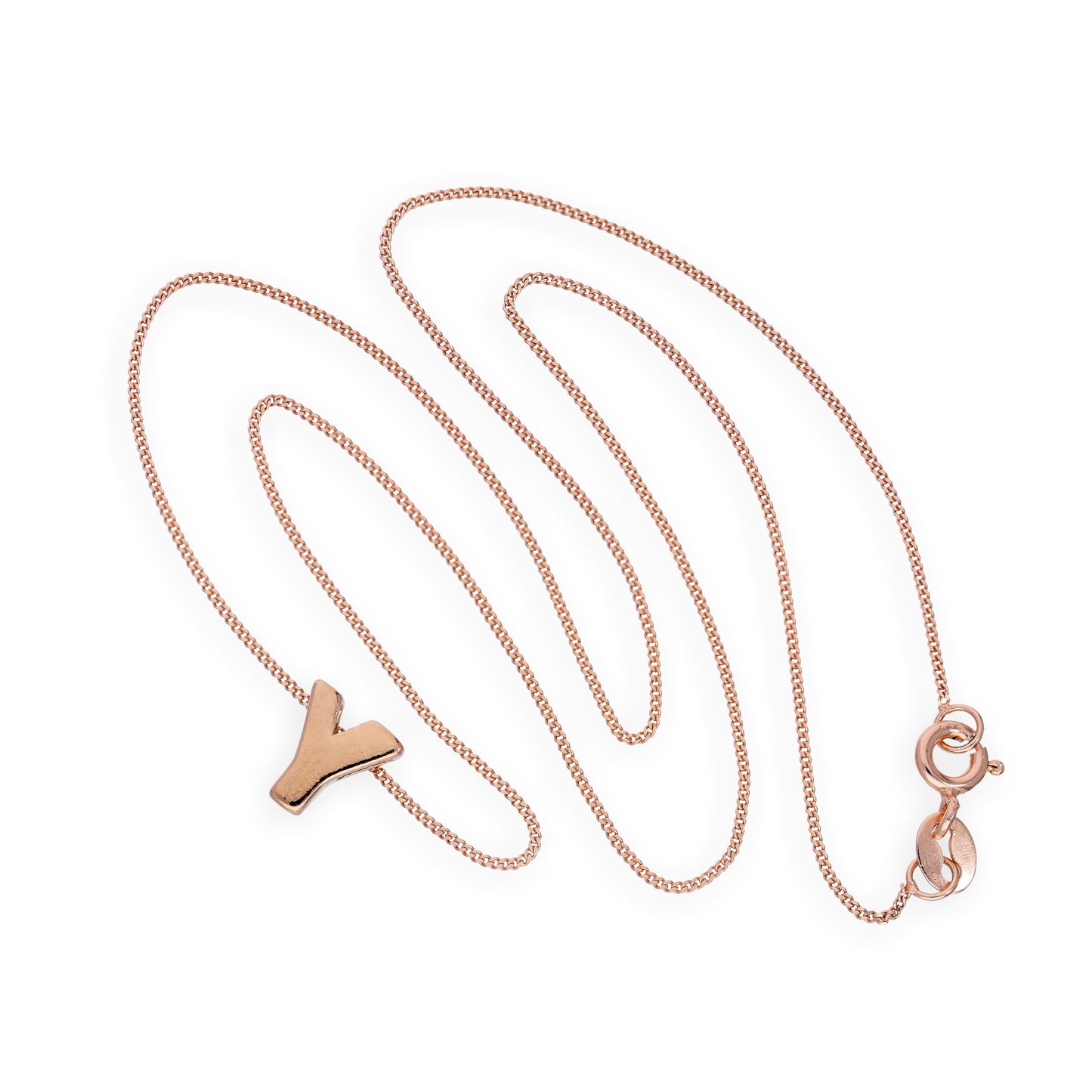 Rose Gold Plated Sterling Silver Letter Y Pendant Necklace 14 - 32 Inches