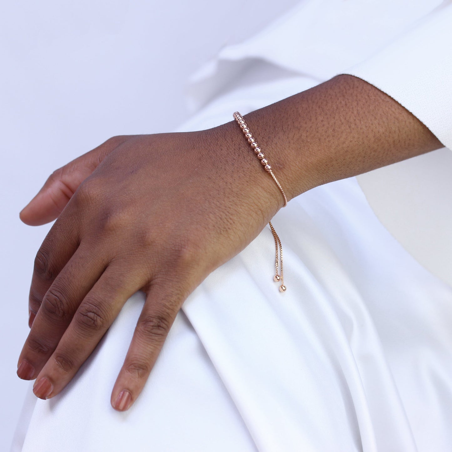 Rose Gold Plated Sterling Silver Adjustable Bead Bracelet