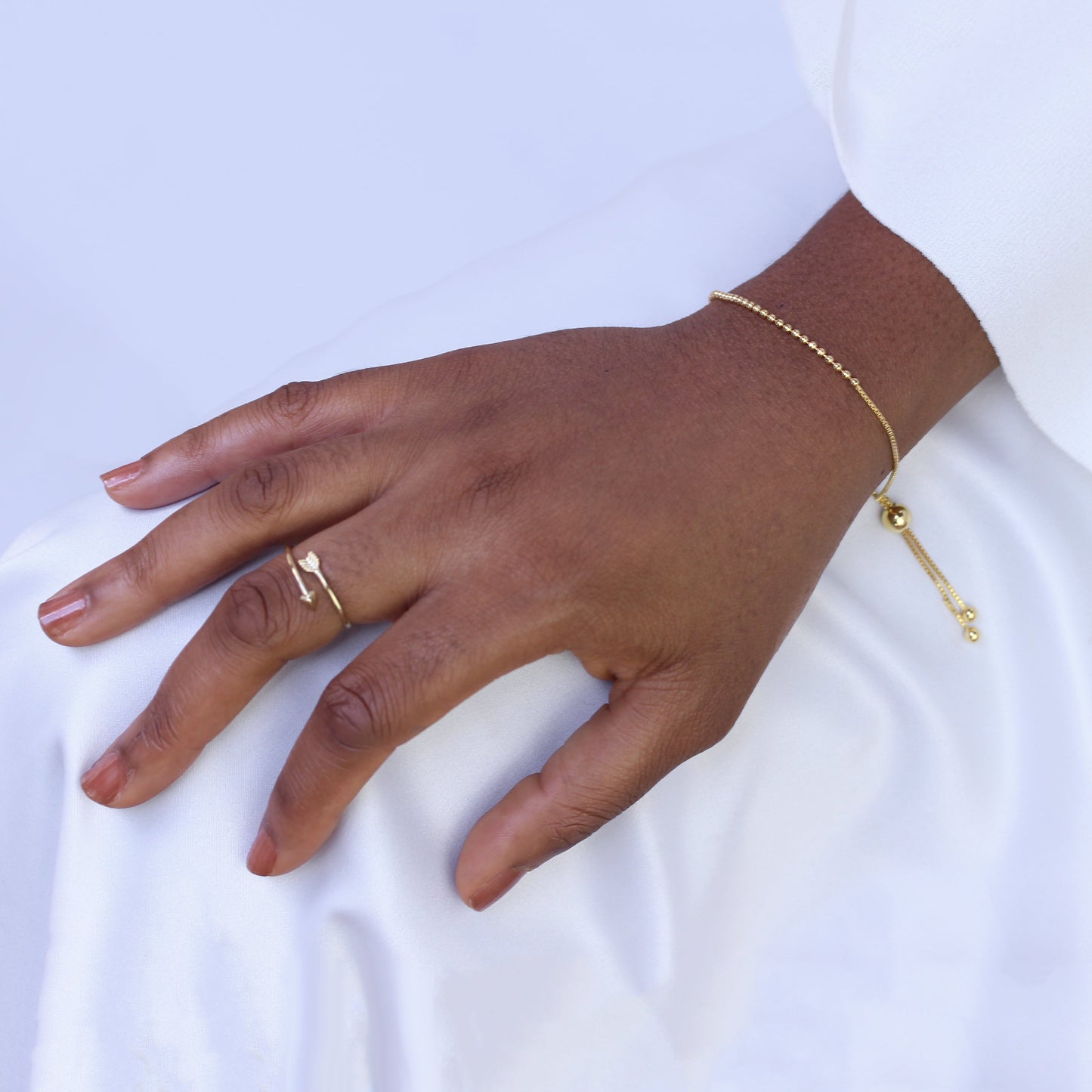 Gold Plated Sterling Silver Adjustable Thin Bead Bracelet