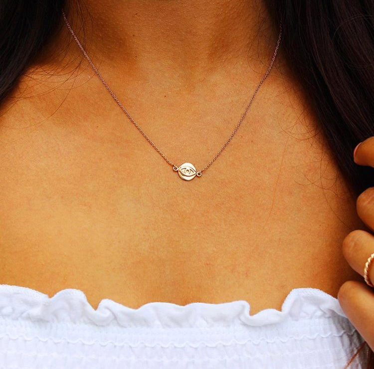 Rose Gold Plated Sterling Silver Evil Eye Pendant on 18 Inch Chain