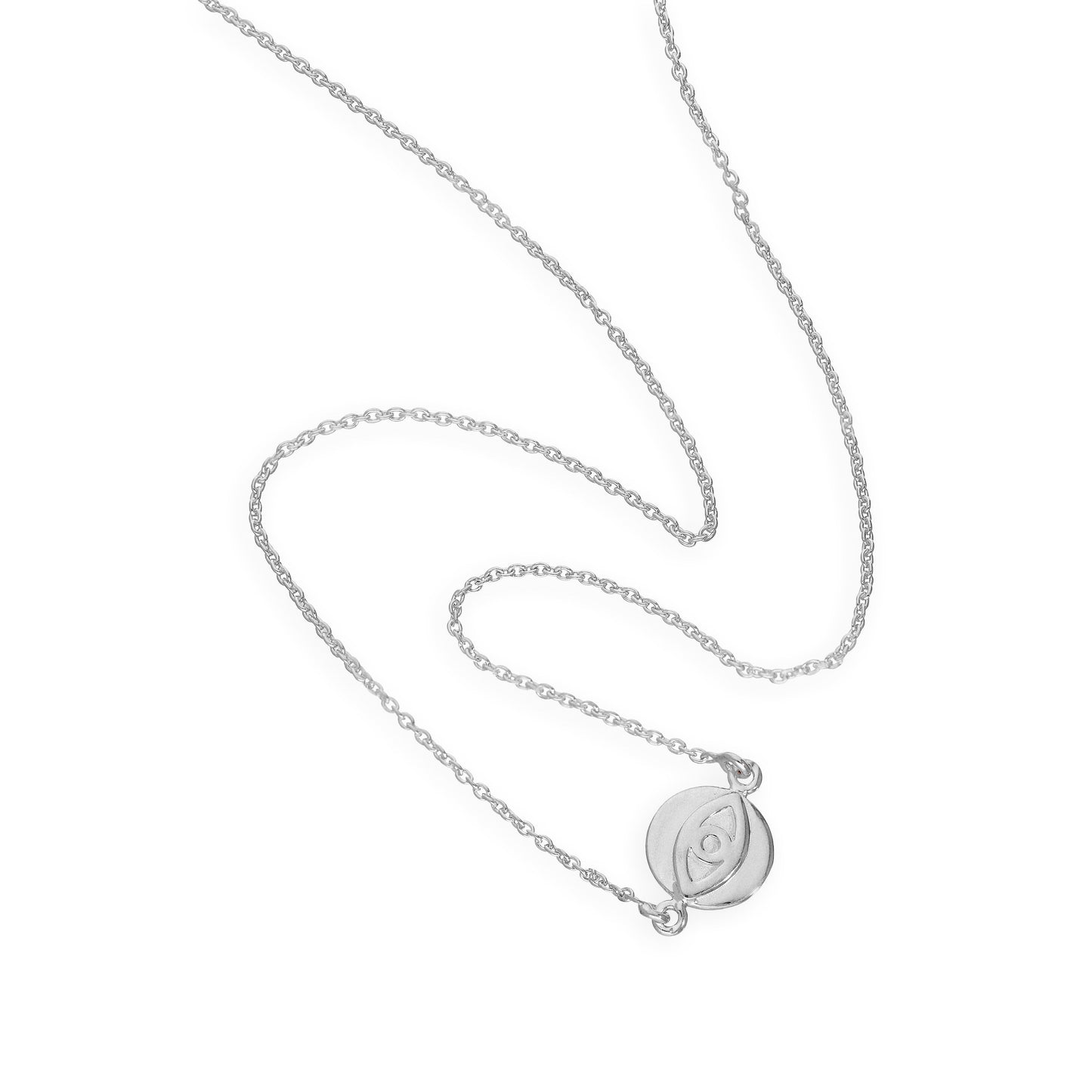 Sterling Silver Evil Eye Pendant on 18 Inch Chain