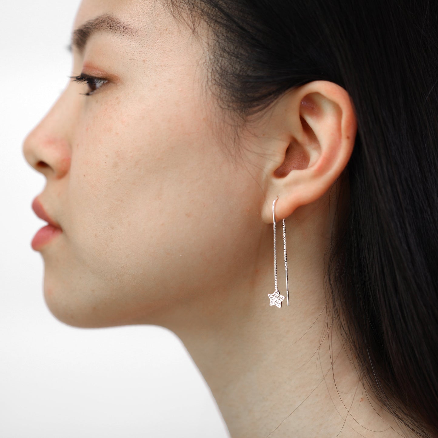 Sterling Silver Diamond Cut Star Pull Through Earrings