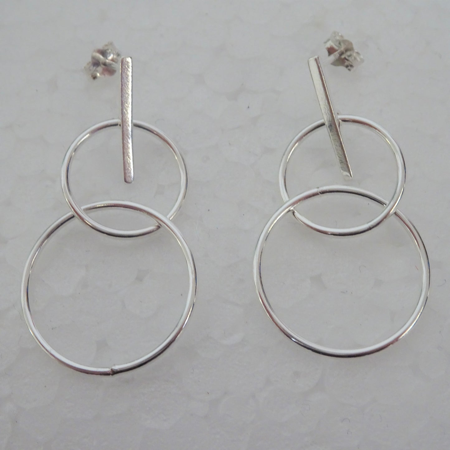 Sterling Silver Bar & Hoops Drop Stud Earrings