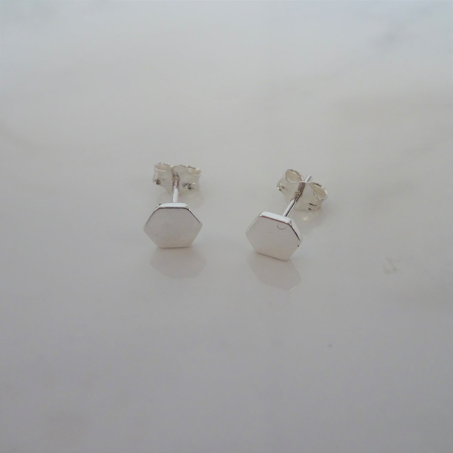 Sterling Silver Hexagon Stud Earrings