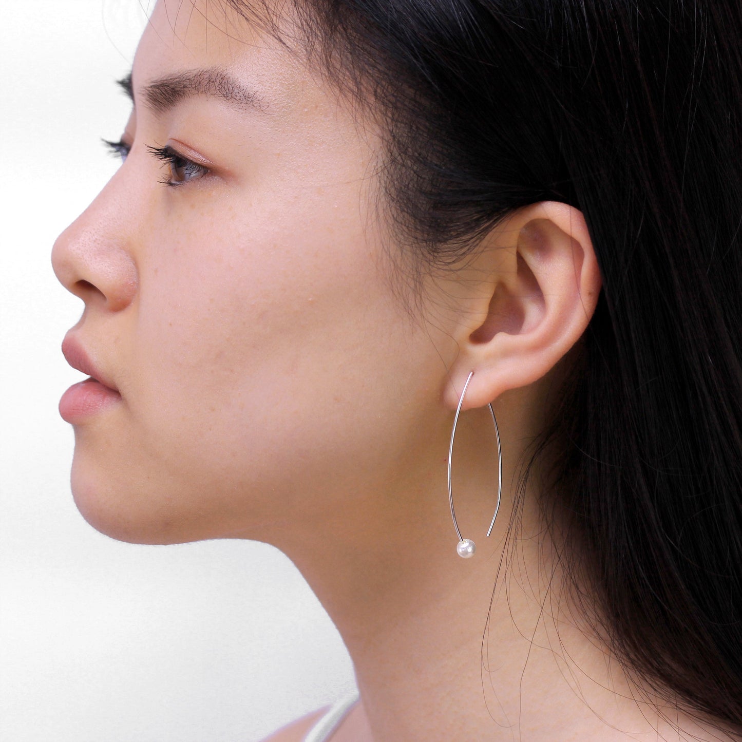 Sterling Silver & Pearl Loop Pull Through Earrings