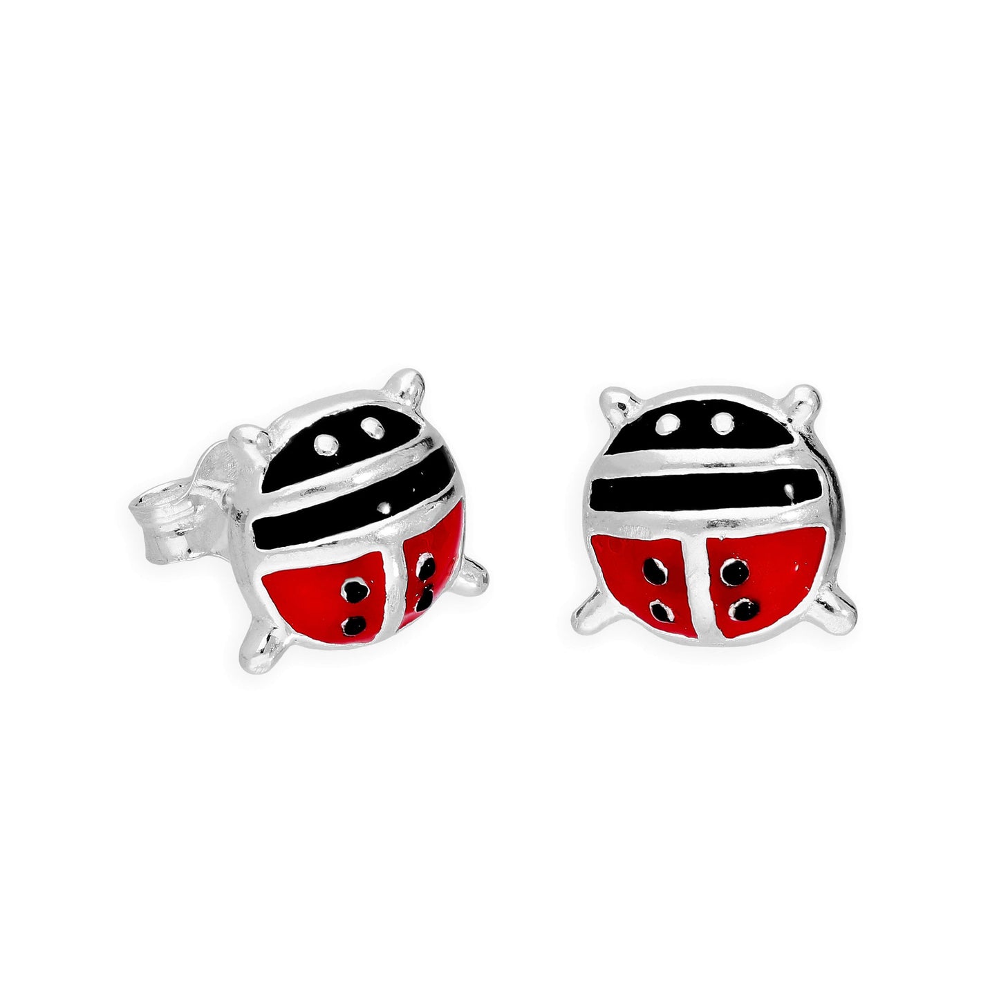 Large Sterling Silver & Coloured Enamel Ladybird Stud Earrings