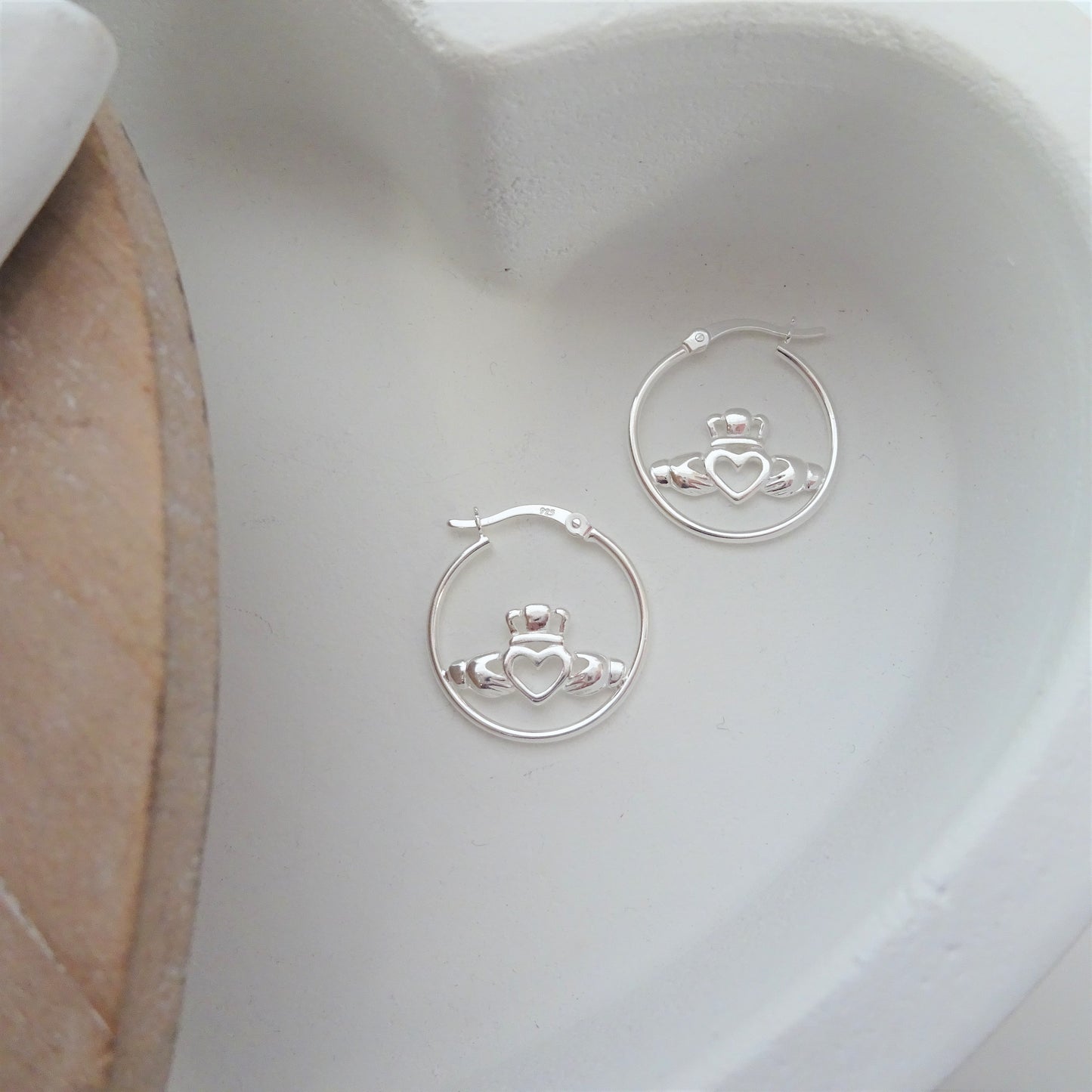 Sterling Silver Hoop Earrings with Claddagh