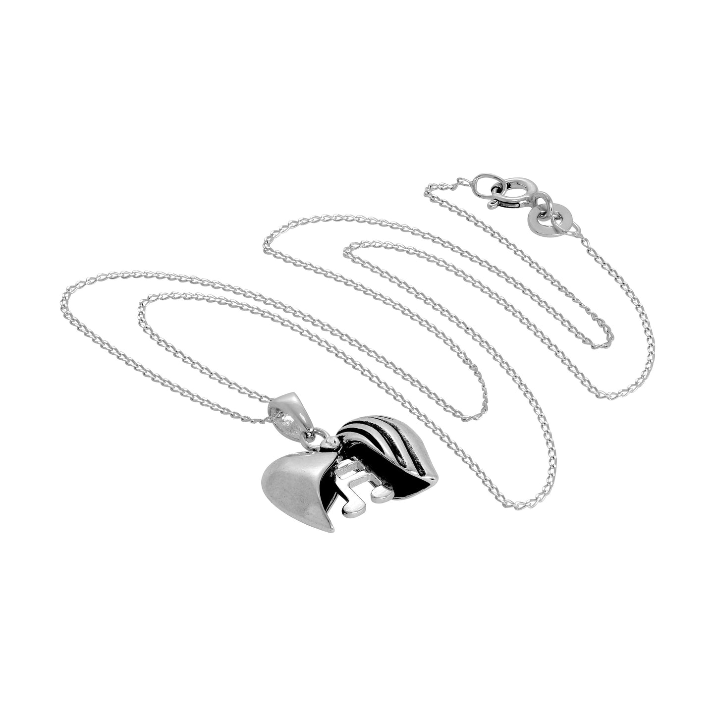 Sterling Silver Opening Heart Pendant with Musical Note Inside on Chain 14 - 32 Inches