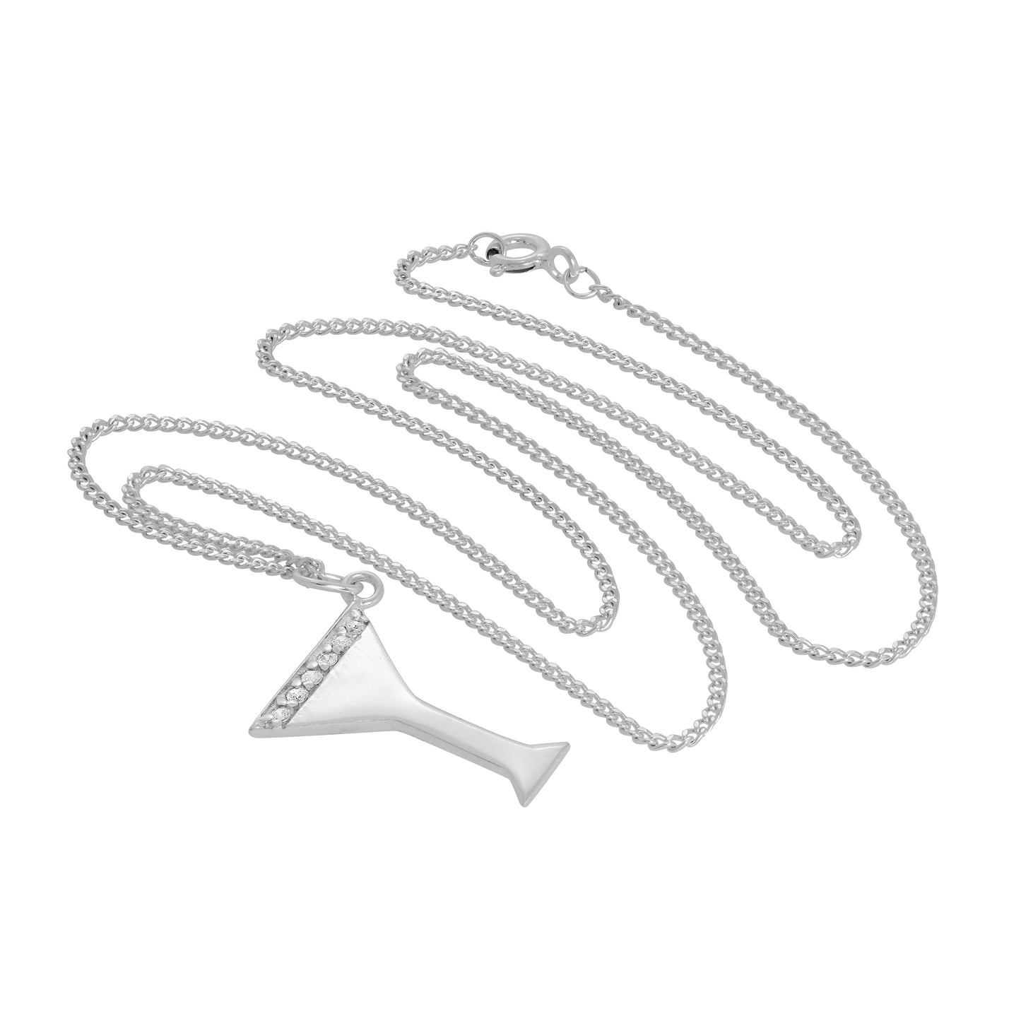 Sterling Silver & Clear CZ Crystal Cocktail Glass Pendant Necklace 16 - 24 Inches