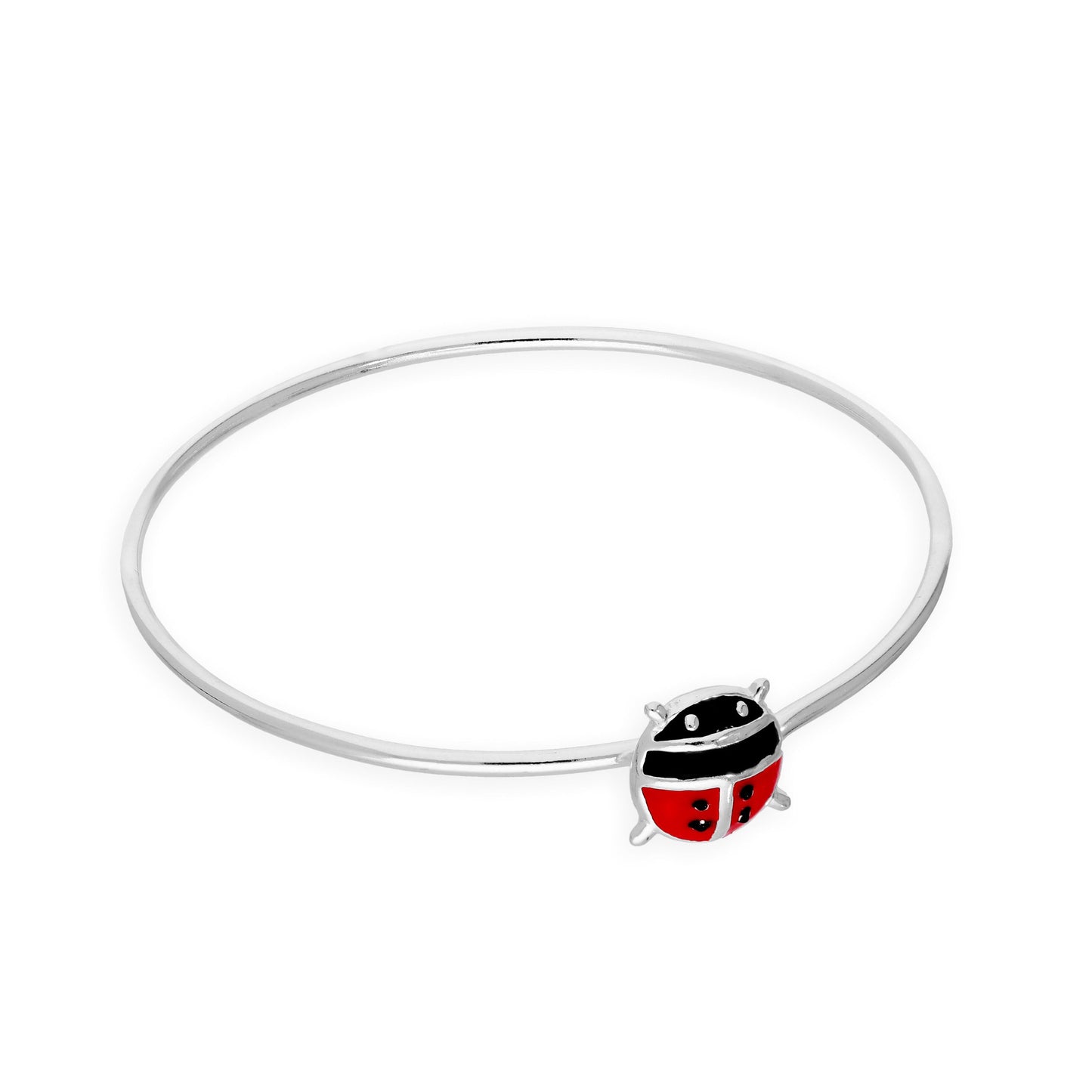 Sterling Silver Baby 46mm Hook & Eye Kids Ladybird Bangle