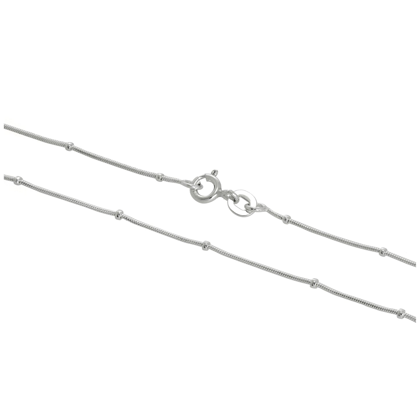 Sterling Silver 1mm Beaded Snake Chain 16 - 24 Inches