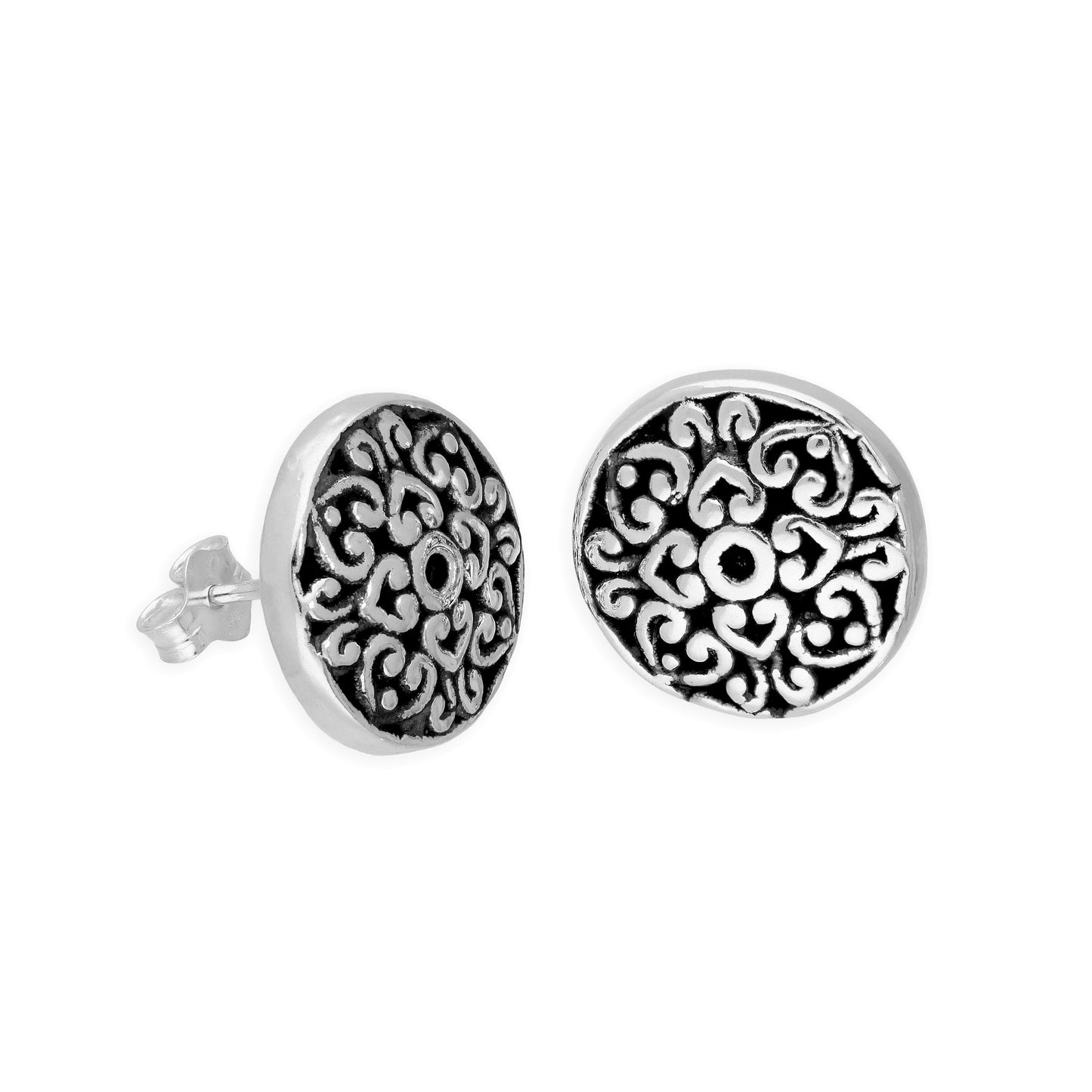 Large Sterling Silver Floral Stud Earrings