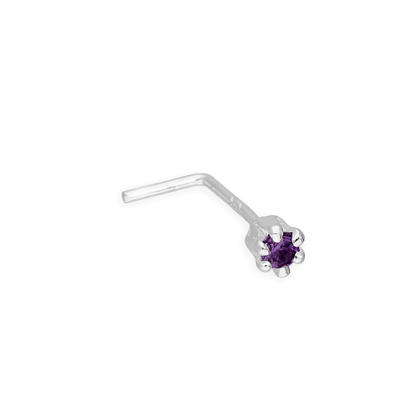 Sterling Silver & Purple CZ Crystal 22Ga Nose Stud