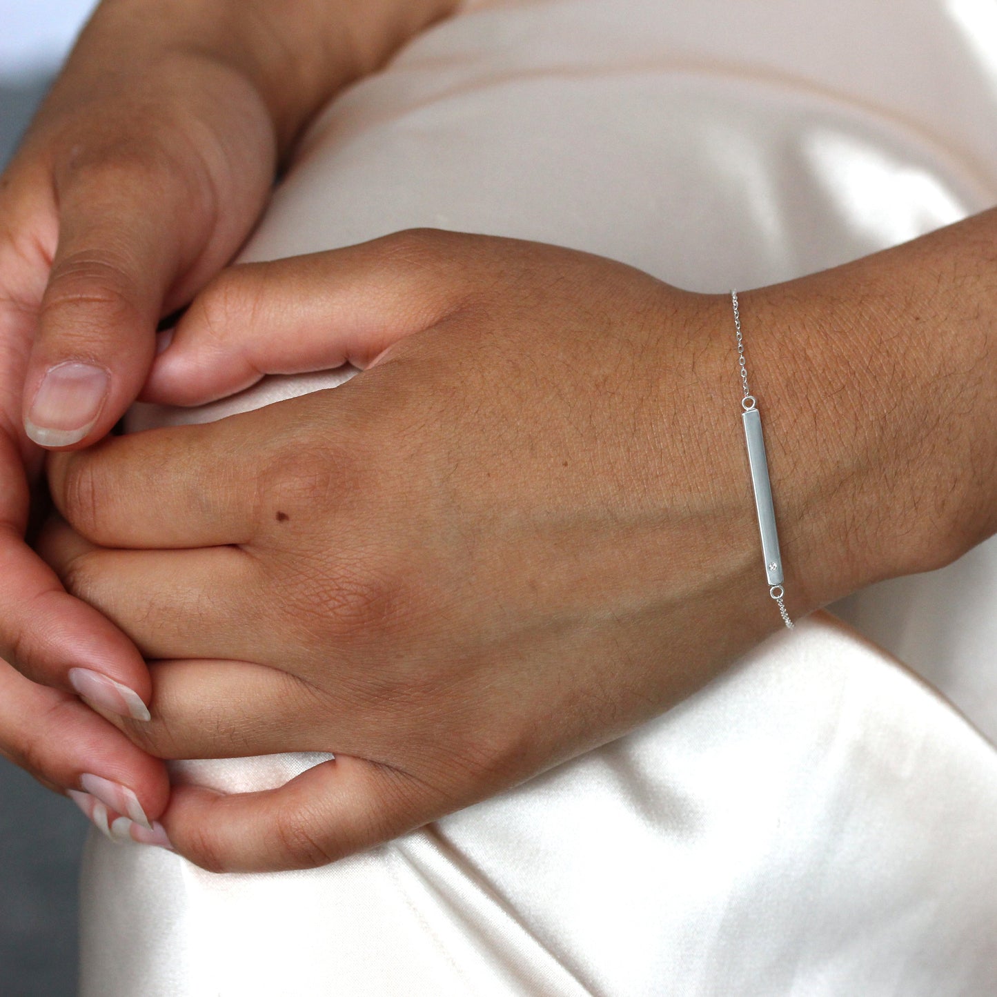 Sterling Silver & Clear CZ Crystal ID Bracelet 6 - 7 Inches