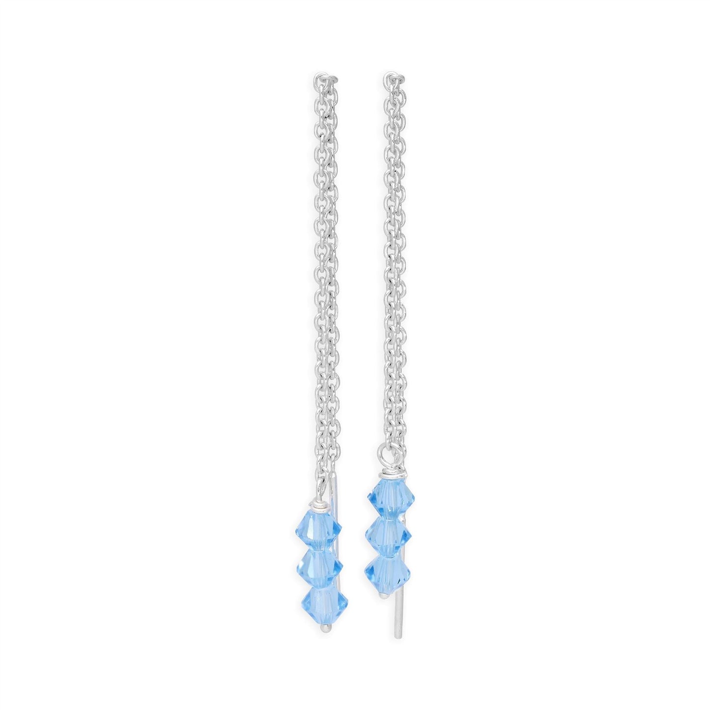 Sterling Silver & Triple Blue CZ Pull Through Earrings