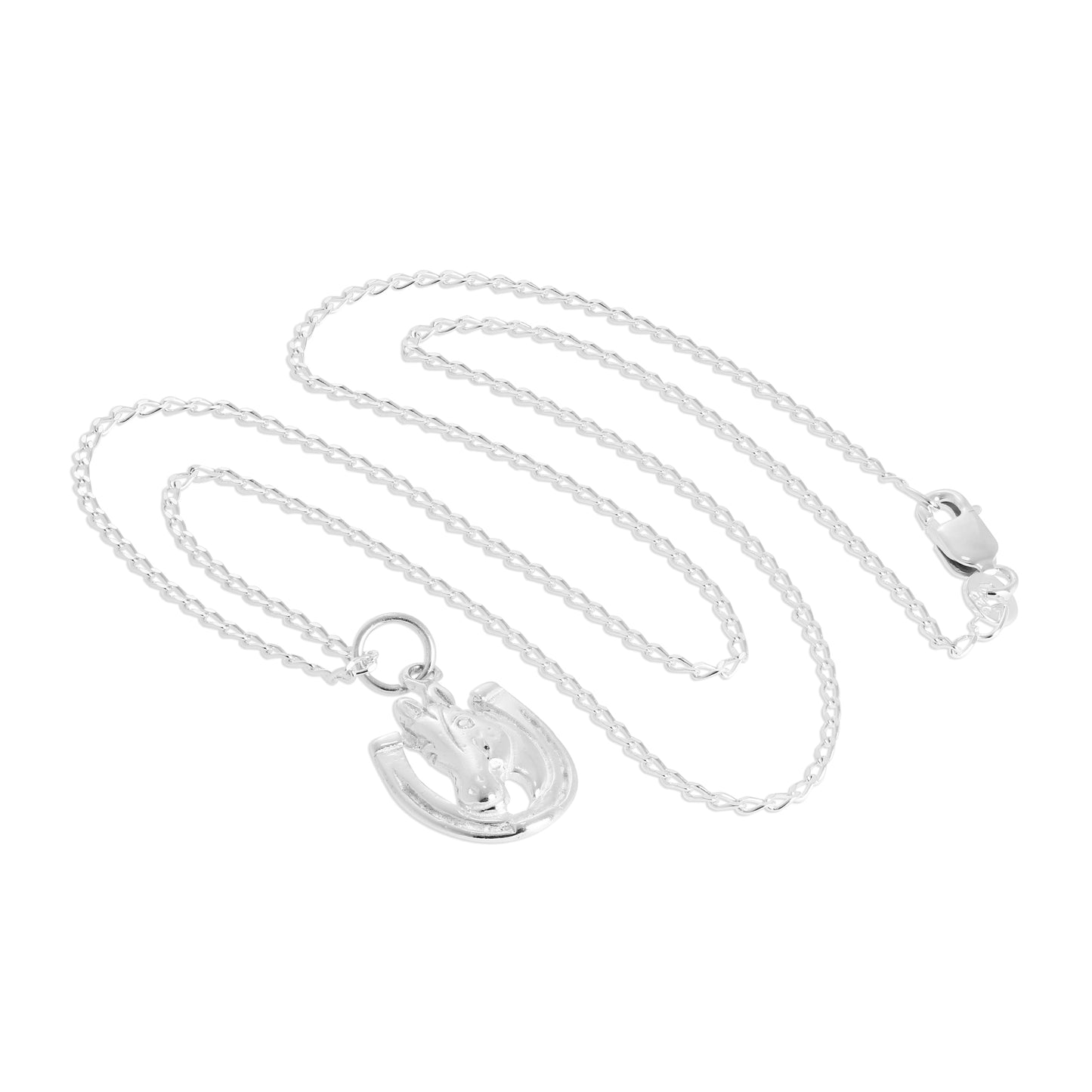 Sterling Silver Horse & Lucky Horseshoe Pendant Necklace 16 - 24 Inches