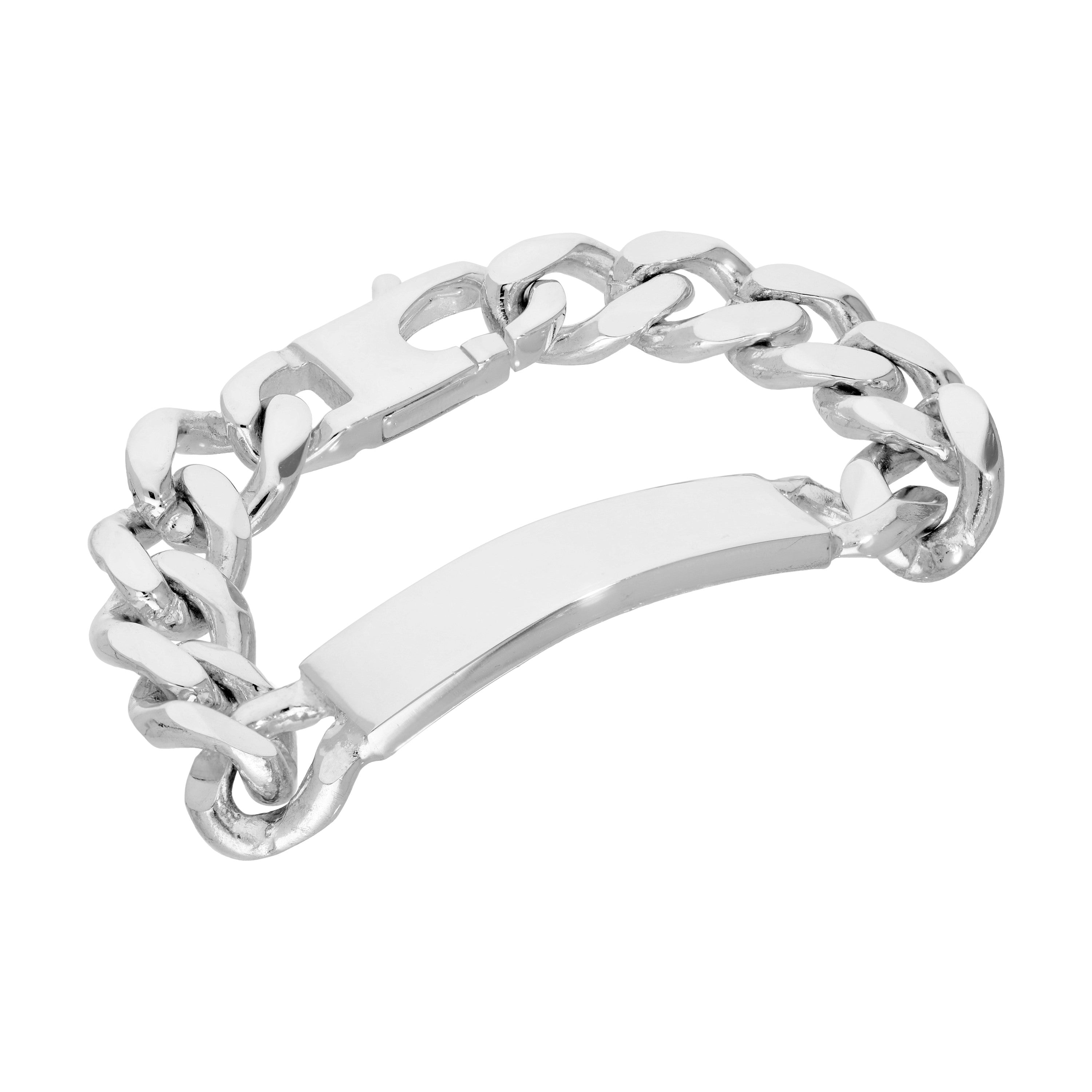 【20/80】STERLING SILVER ID BRACELET Sterling Silver Thick Heavy 15mm Curb Mens 8 Inch ID Bracelet