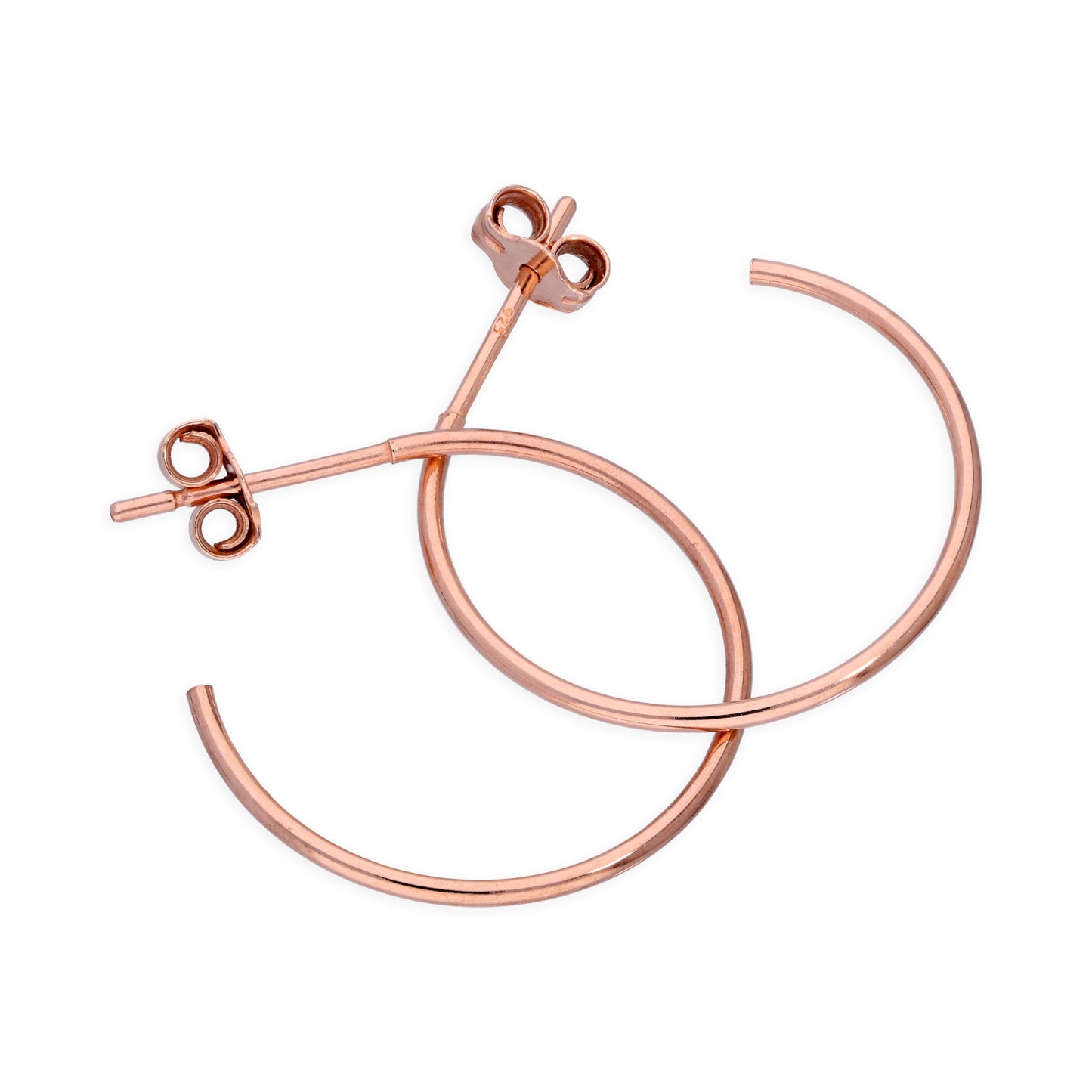 Rose Gold Plated Sterling Silver Open 20mm Hoop Stud Earrings