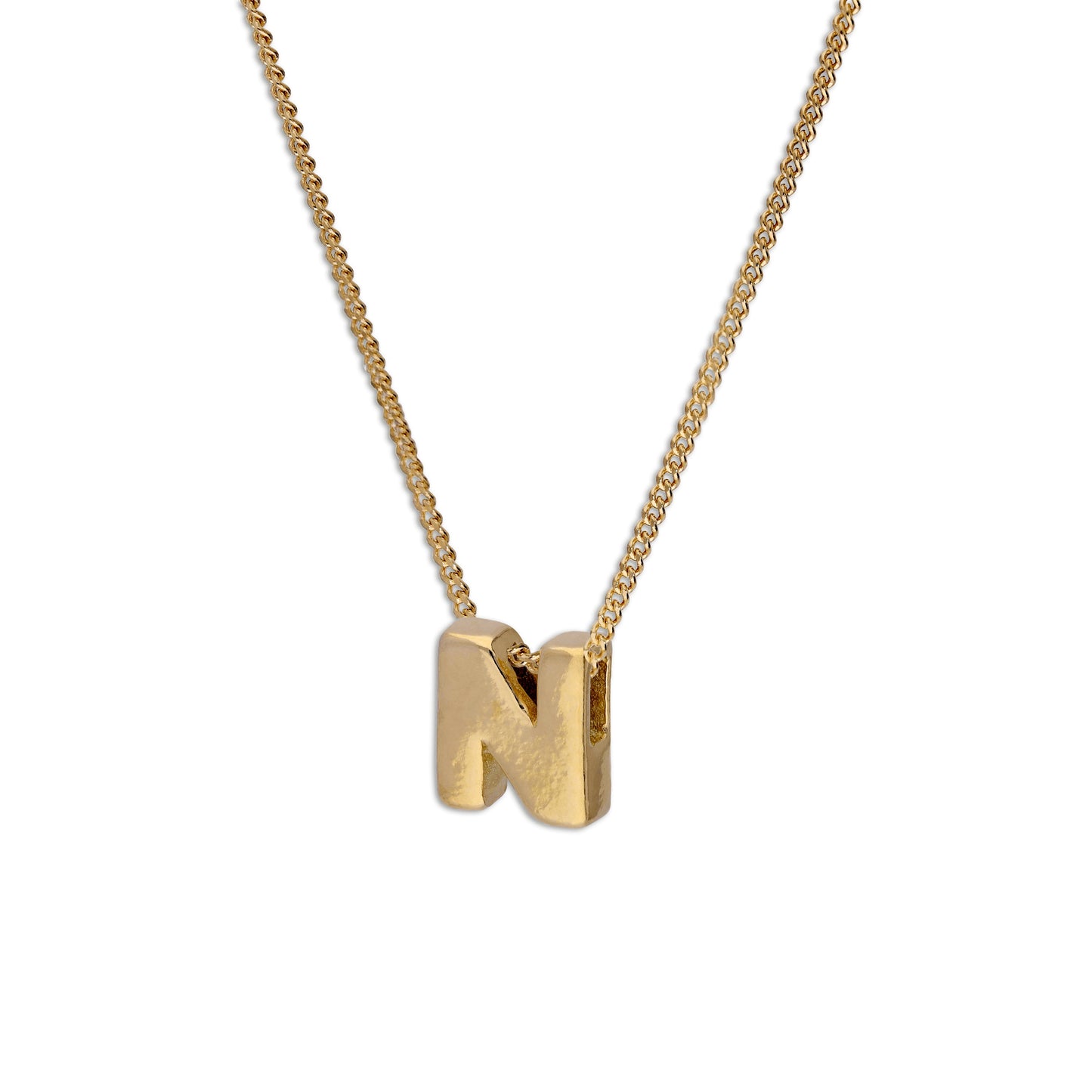 Gold Plated Sterling Silver Threader Letter N Bead Necklace 16 - 22 Inches