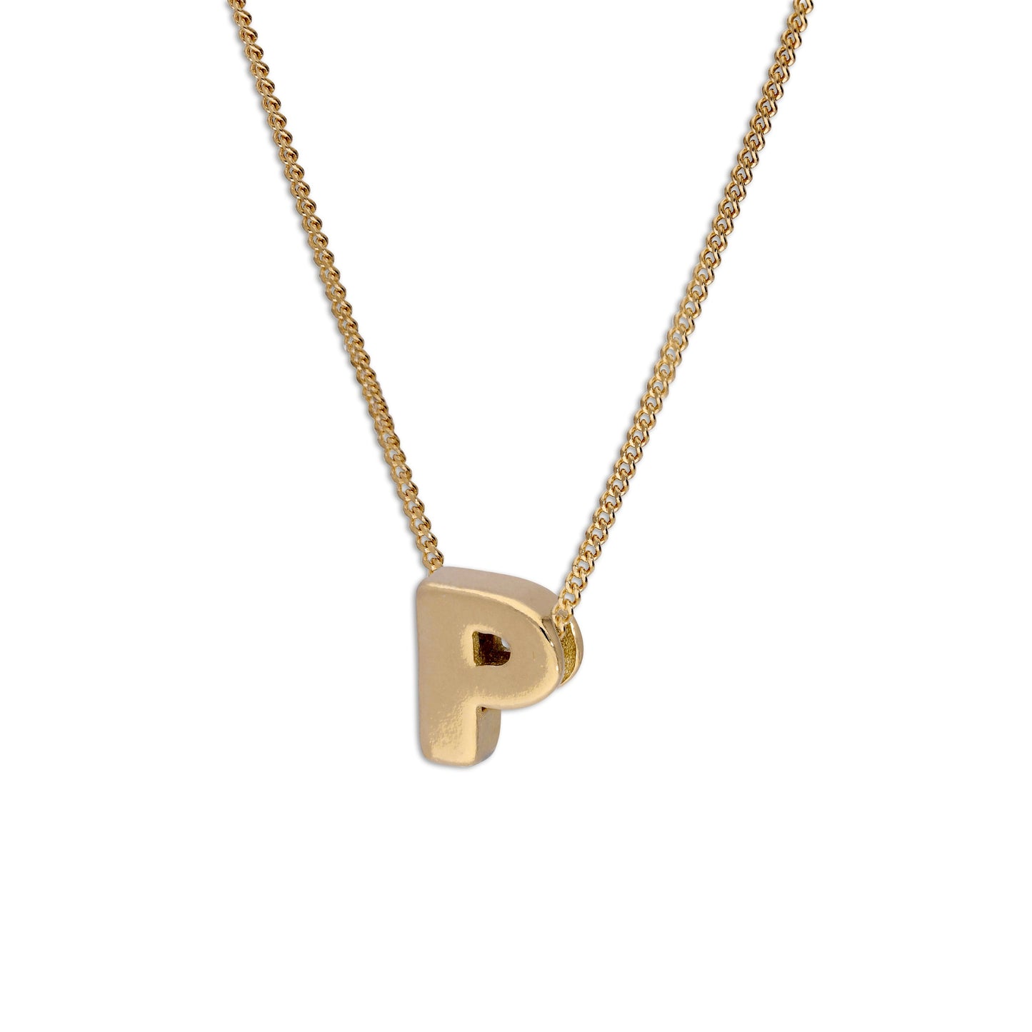 Gold Plated Sterling Silver Threader Letter P Bead Necklace 16 - 22 Inches