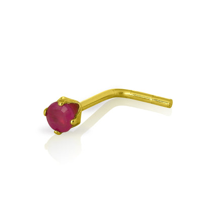 9ct Gold & 2mm Round Gemstone L-Shaped Nose Pin