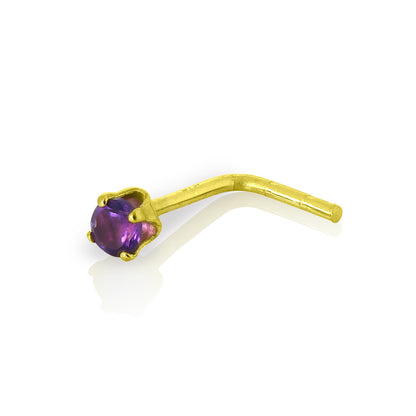 9ct Gold & 2mm Round Gemstone L-Shaped Nose Pin