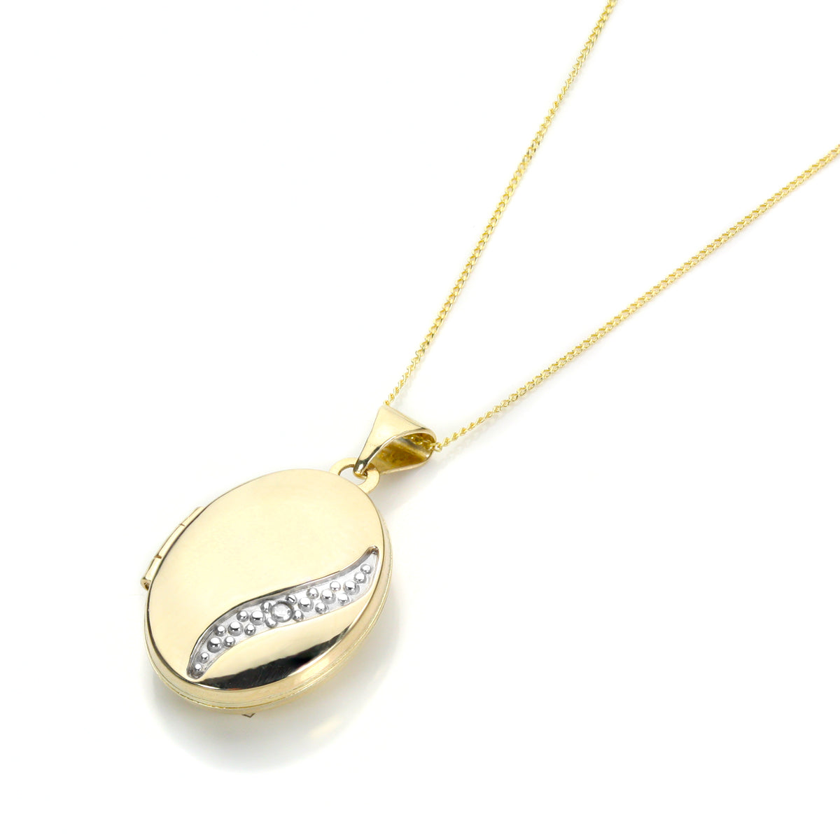 9ct Yellow Gold Diamond Oval Locket
