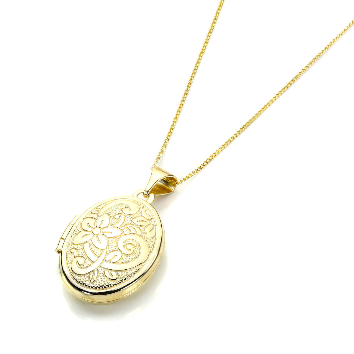 9ct Gold Floral Engraved Oval Locket