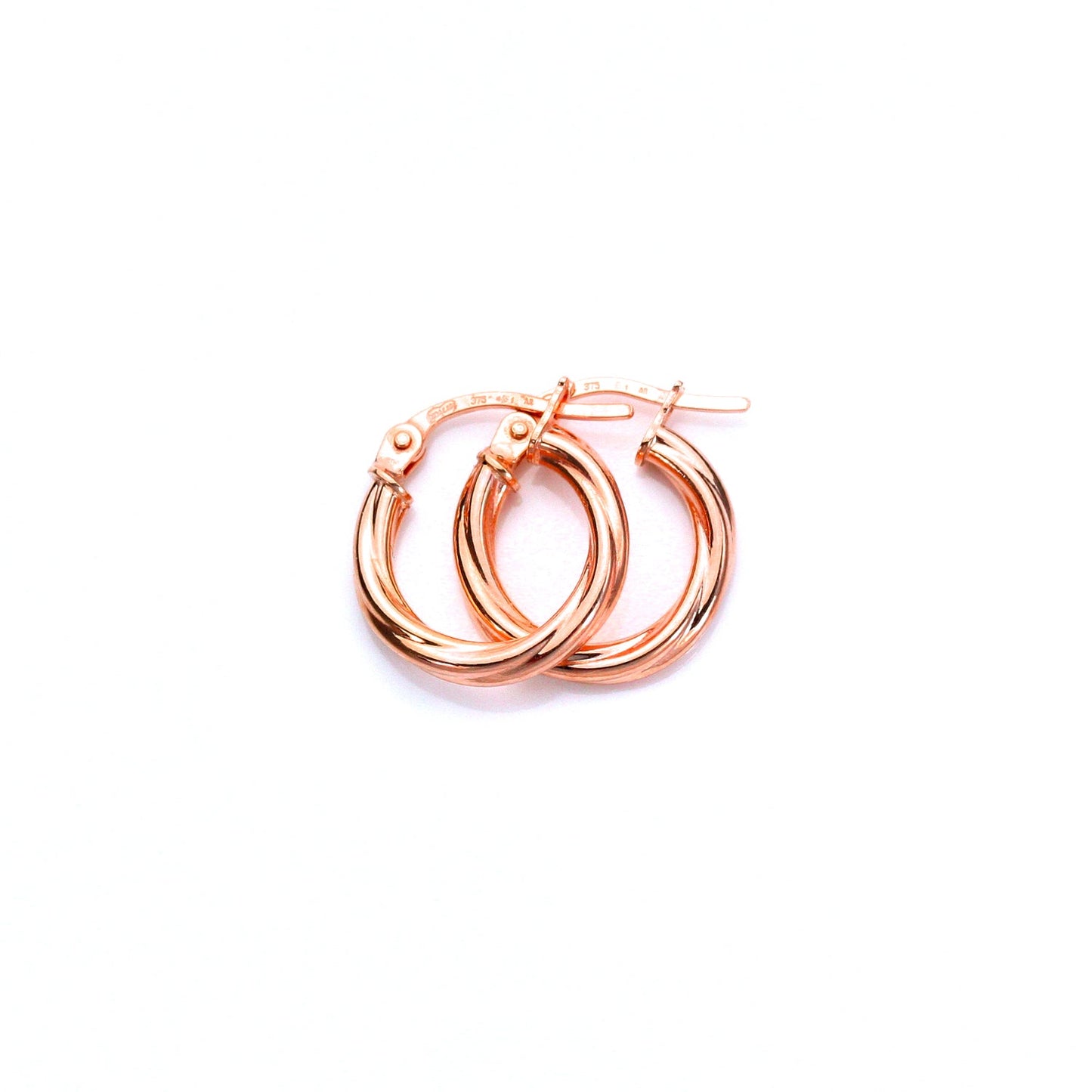 9ct Rose Gold Twisted Sleeper Hoop Earrings - 10mm 15mm 20mm