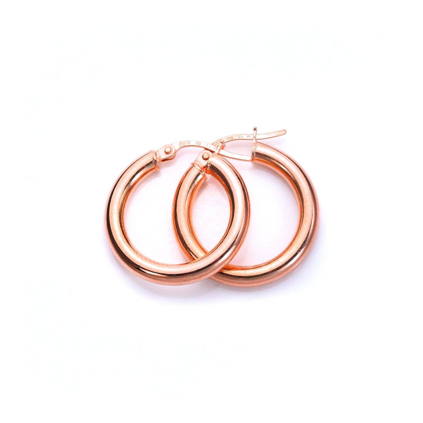 9ct Rose Gold Plain Sleeper Hoop Earrings - 10mm 15mm 20mm