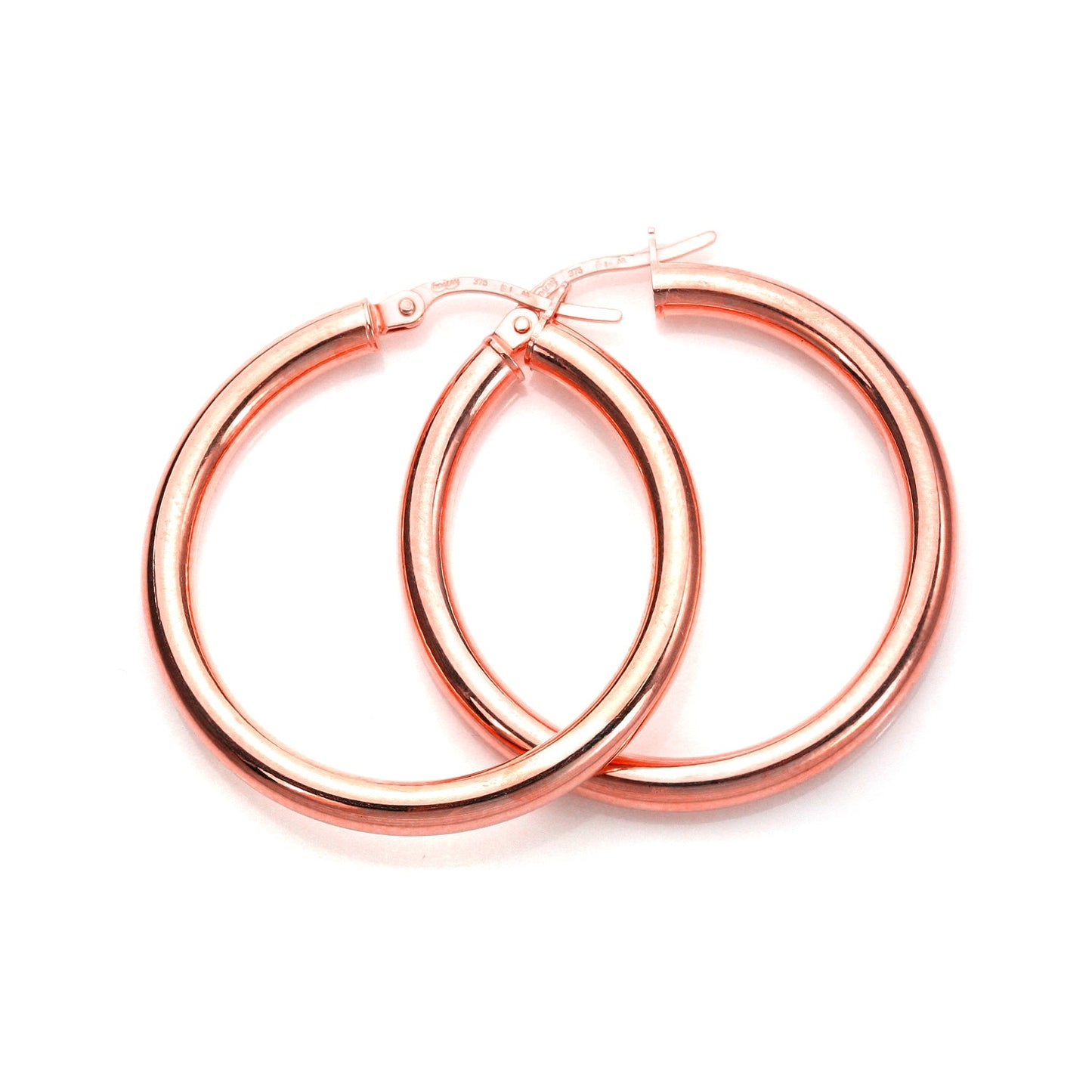 9ct Rose Gold Plain Sleeper Hoop Earrings - 10mm 15mm 20mm