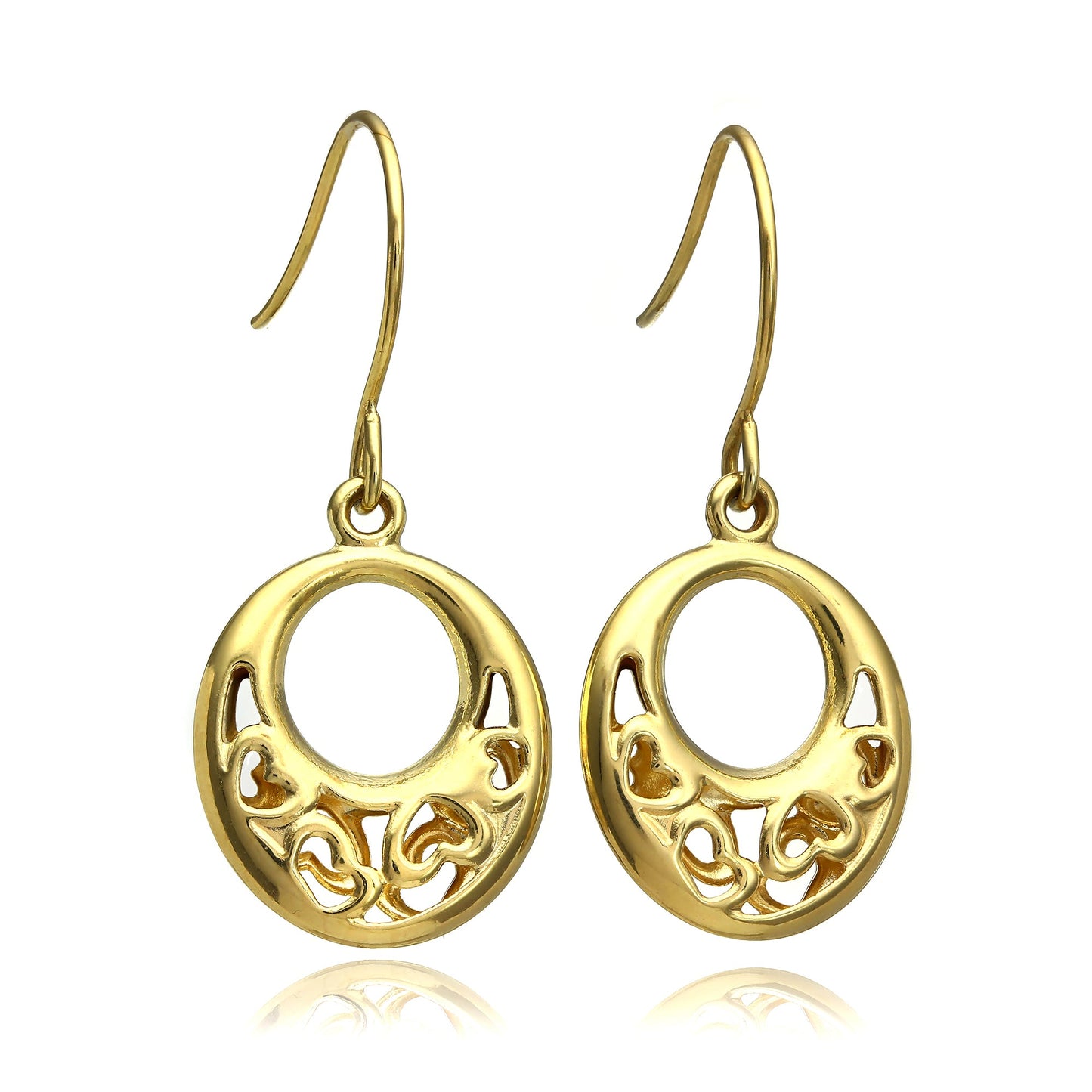 9ct Gold Open Heart Oval Dangle Earrings